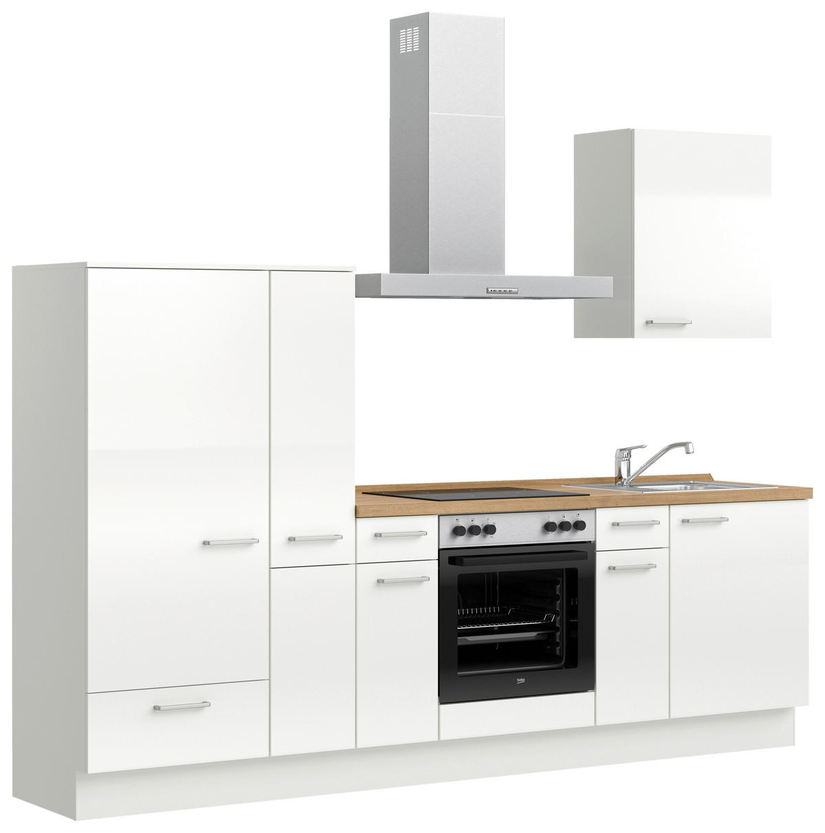 KÜCHENLEERBLOCK 270 cm   in Eichefarben, Weiß Hochglanz  - Edelstahlfarben/Eichefarben, MODERN, Holzwerkstoff/Metall (270cm) - Nobilia