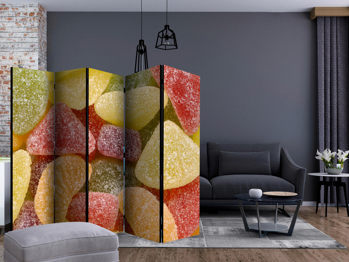 PARAVENT mit 5  Flügel - Gelb/Rot, Basics, Holz/Textil (225/172/3cm) - artgeist