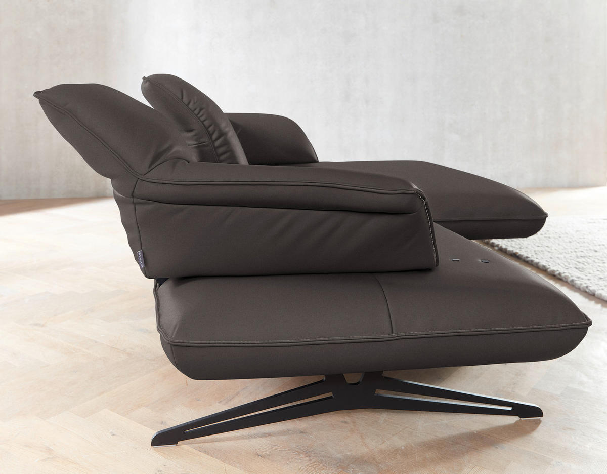 ECKSOFA in Echtleder Dunkelbraun  - Dunkelbraun/Beige, Design, Leder/Metall (252/169cm) - Koinor