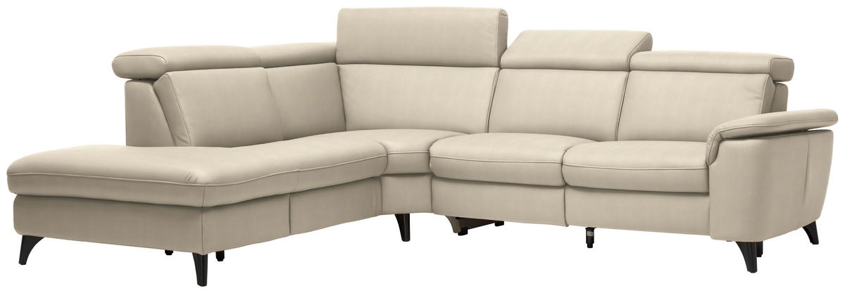 ECKSOFA in Echtleder Creme  - Creme/Schwarz, Design, Leder/Metall (239/285cm) - Cantus