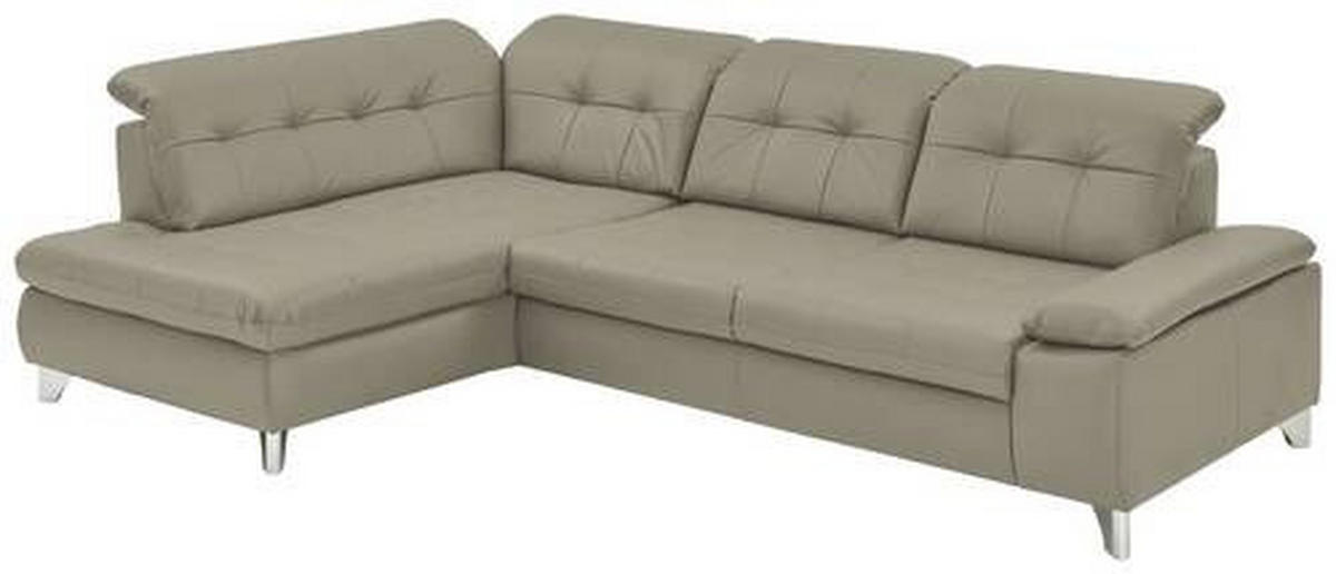 ECKSOFA in Echtleder Hellgrau  211/309 cm  - Hellgrau, Basics, Leder/Metall (211/309cm) - Beldomo Speed