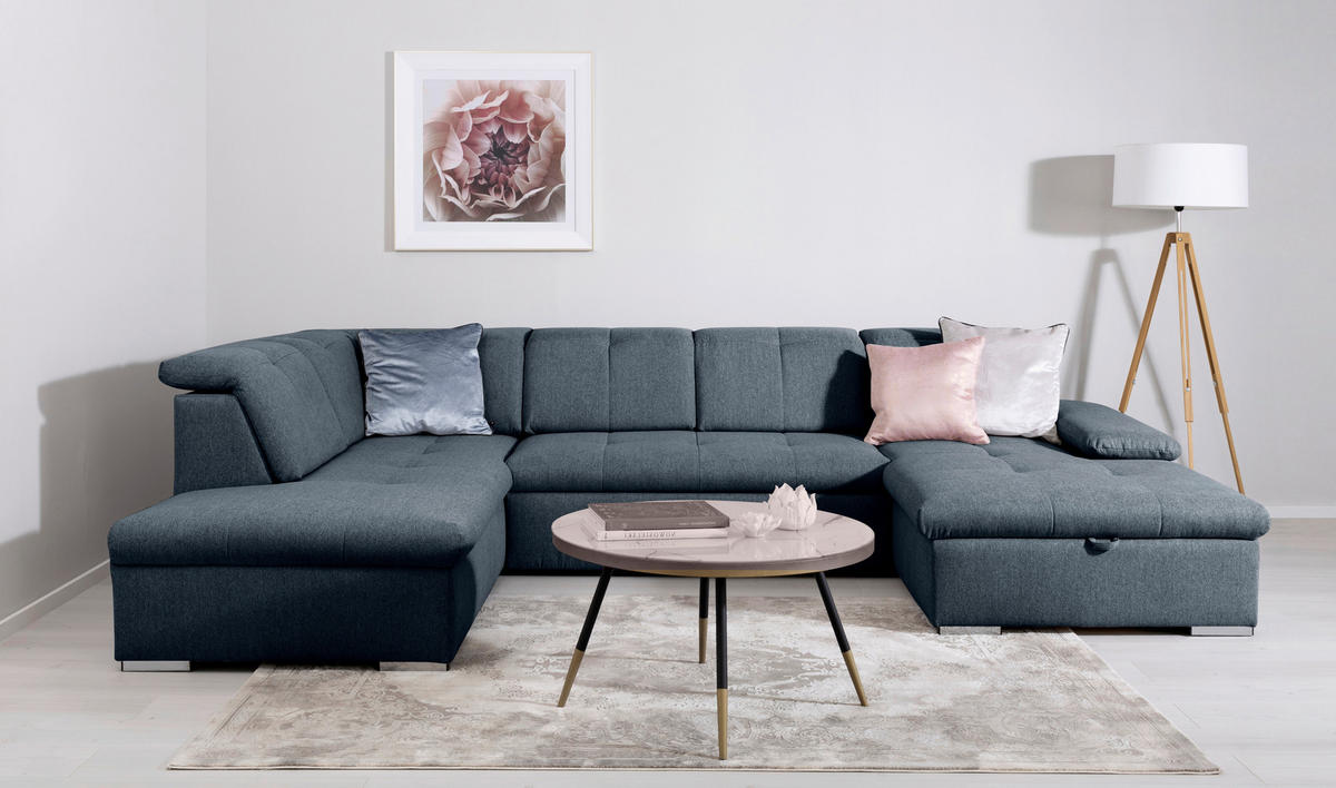 WOHNLANDSCHAFT Ramzes Dunkelblau  - Dunkelblau/Grau, Design, Textil/Metall (215/328/173cm) - MID.YOU