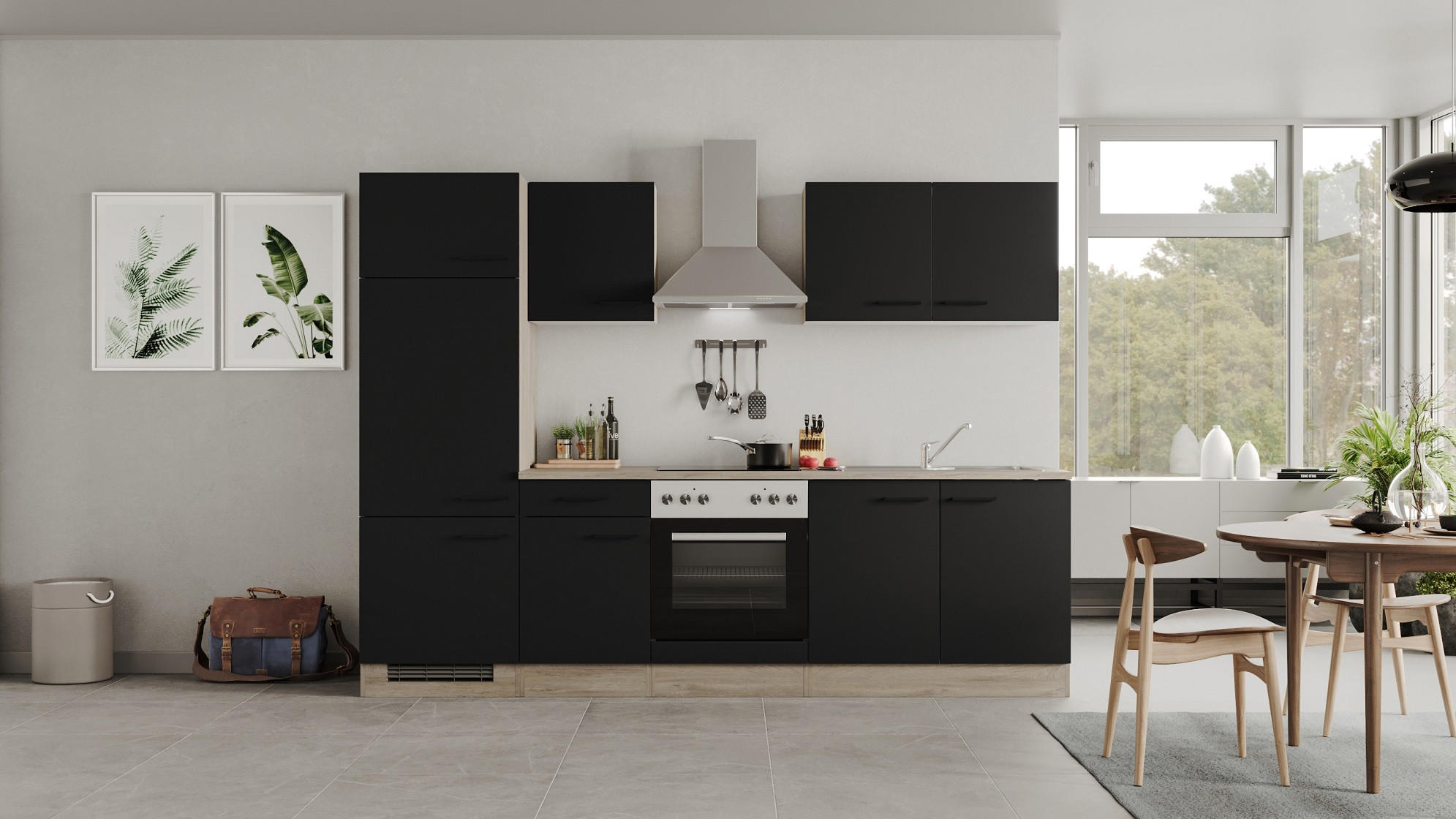 KUCHYNSKÁ LINKA CAPRI 270 - čierna/farba duba, Modern, kov/kompozitné drevo (270cm) - FlexWell