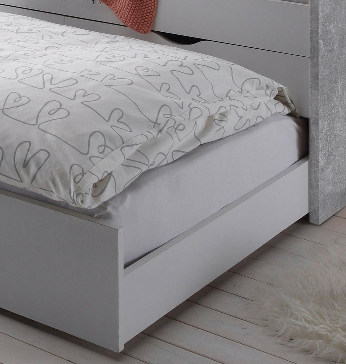 AUSZIEHBETT 90/200 cm Grau, Weiss  - Weiss/Schwarz, Konventionell, Holzwerkstoff/Kunststoff (90/200cm) - MID.YOU