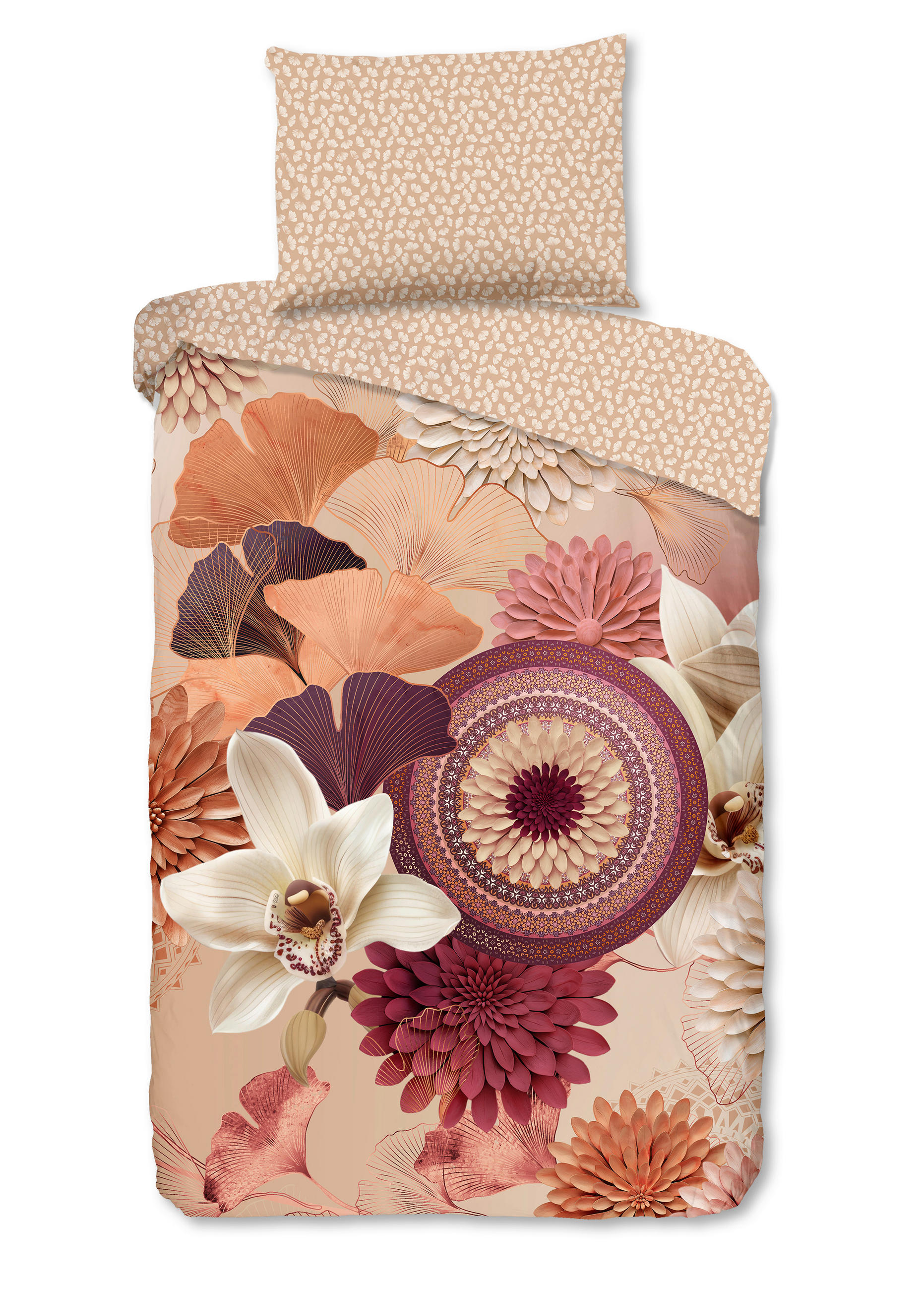 BETTWÄSCHE HIP Satin, Makosatin 140/200 cm  - Sandfarben/Bordeaux, Basics, Textil (140/200cm)