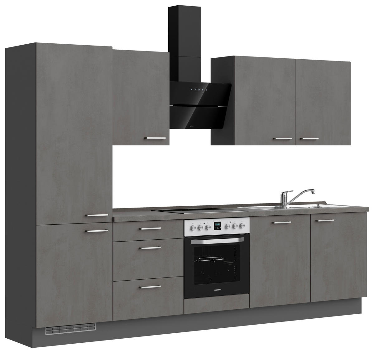 KÜCHENBLOCK Riva 300 cm  in Schieferfarben  - Schieferfarben/Edelstahlfarben, MODERN, Holzwerkstoff/Metall (300cm) - Nobilia