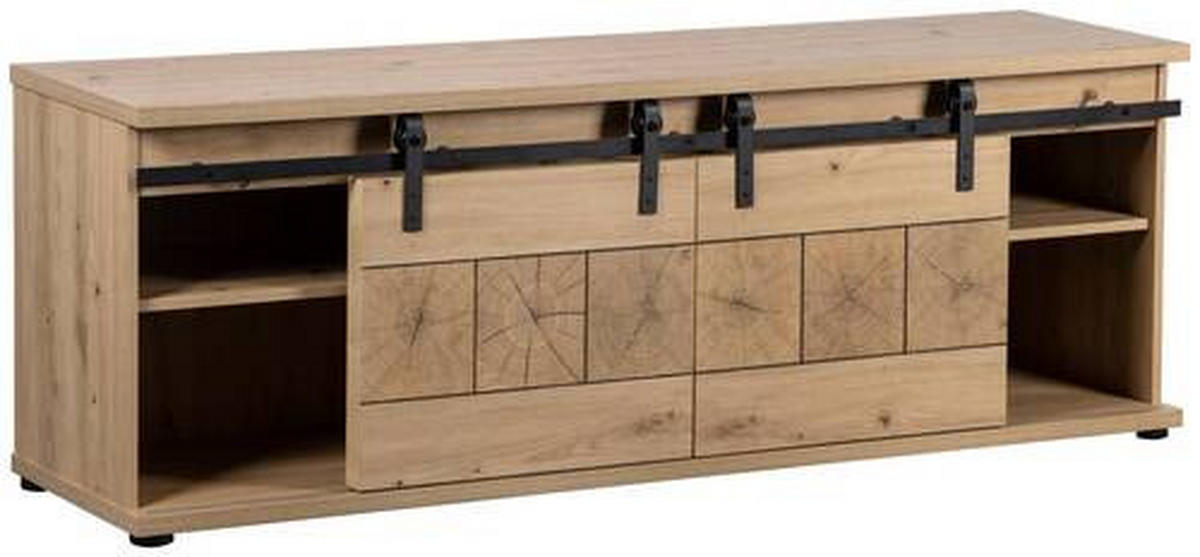 TV-SZEKRÉNY 160/56/40 cm  - fekete/tölgyfa, Lifestyle, műanyag/faalapú anyag (160/56/40cm) - MID.YOU