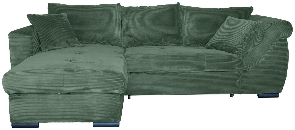 ECKSOFA Dunkelgrün Cord  - Dunkelgrün/Schwarz, KONVENTIONELL, Textil/Metall (168/258cm) - Carryhome