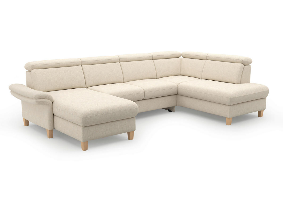 WOHNLANDSCHAFT GLENDALE E Sandfarben Chenille  - Sandfarben/Eichefarben, KONVENTIONELL, Holz/Textil (166/321/193cm) - Sit & More