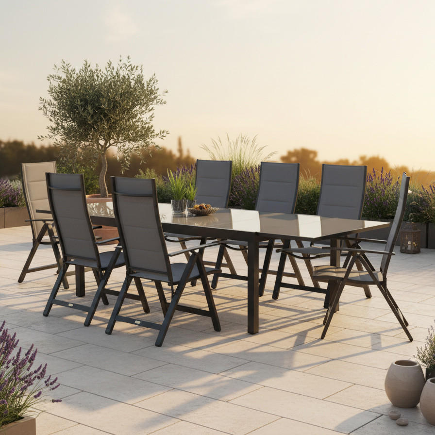 GARTENSET 9-teilig  - Graphitfarben/Grau, MODERN, Textil/Metall - Gardenson