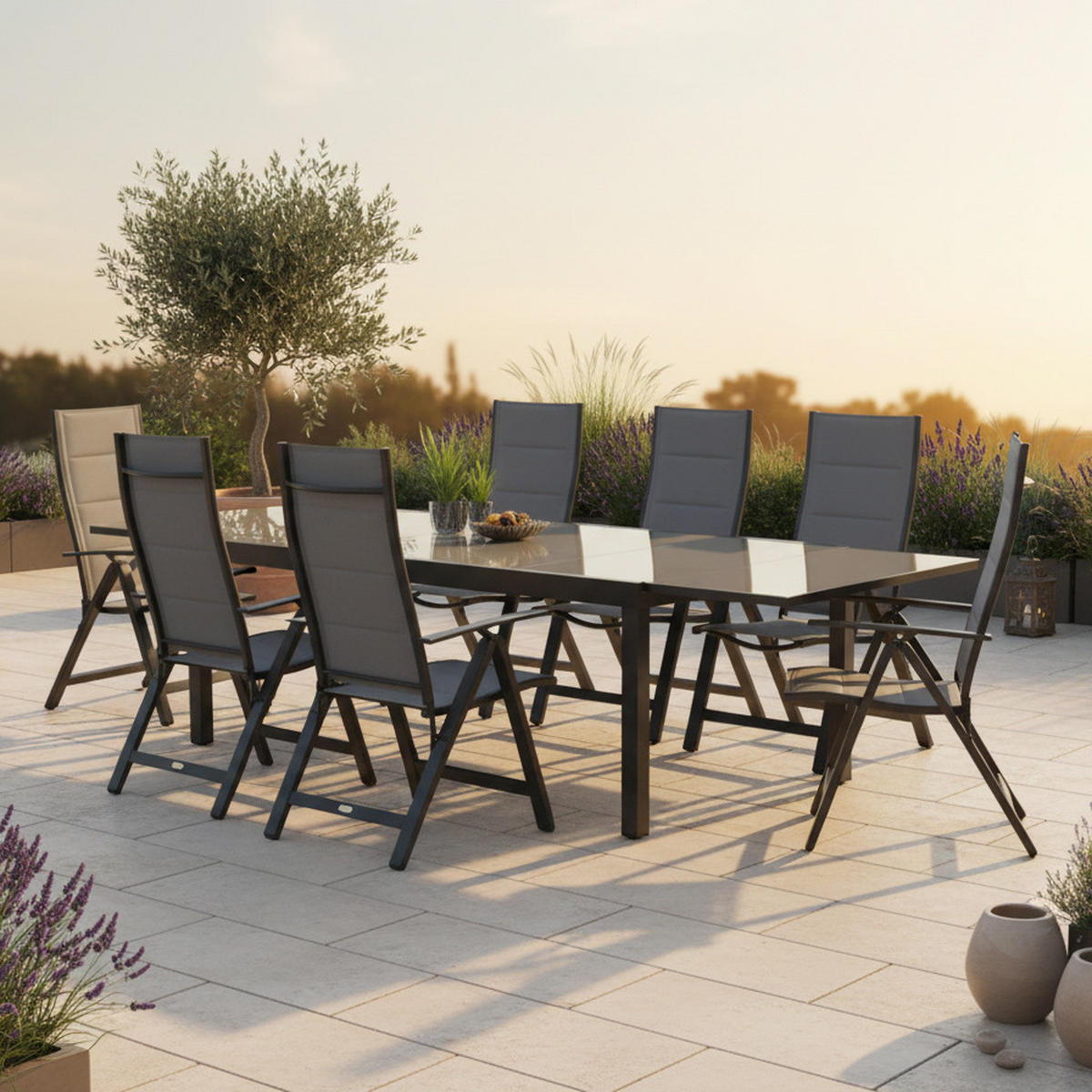 GARTENSET 9-teilig Aluminium 9-teilig  - Graphitfarben/Grau, MODERN, Textil/Metall - Gardenson