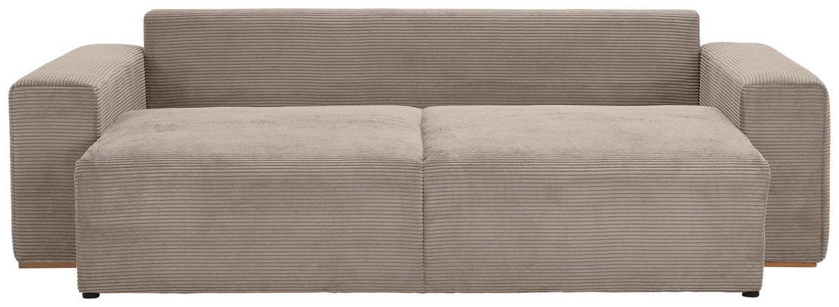 SCHLAFSOFA in Cord Taupe  - Taupe/Buchefarben, Konventionell, Holz/Kunststoff (255/86/123cm) - Livetastic