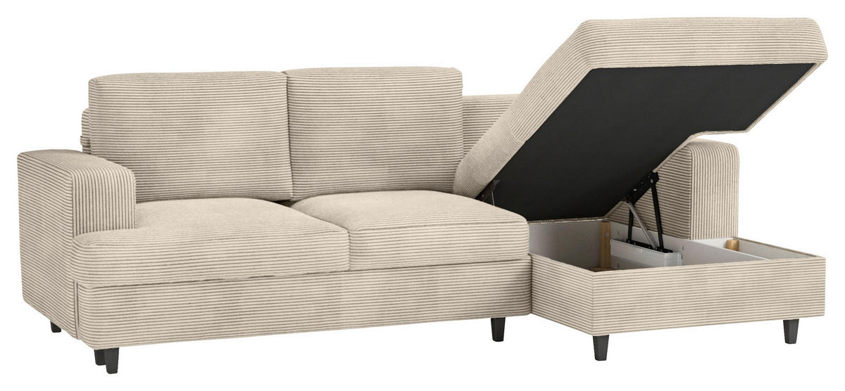 ECKSOFA Beige Cord, Velours  - Beige/Schwarz, Design, Holz/Textil (247/140cm) - MID.YOU