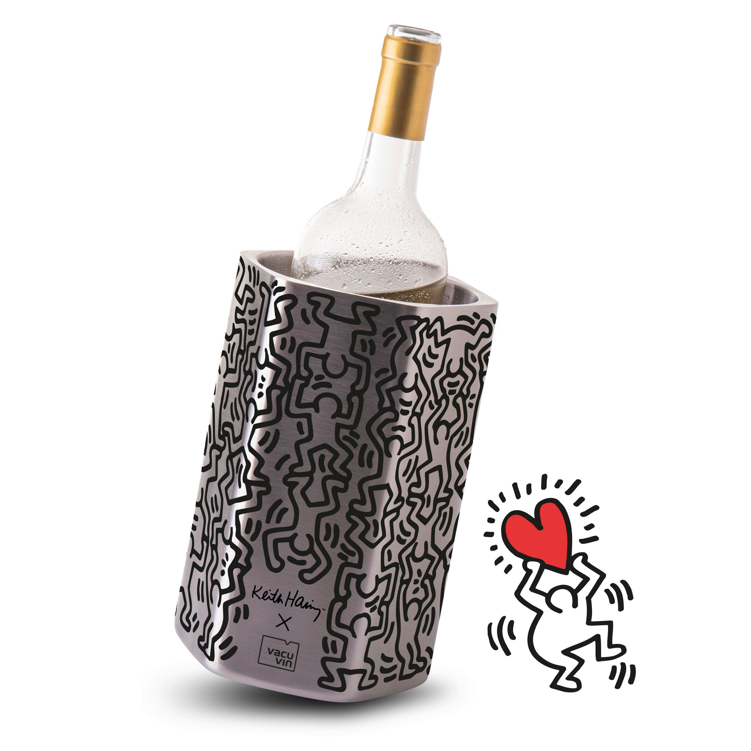POSUDA ZA HLAĐENJE VINA 1 l Keith Haring - boje oplemenjenog čelika/crna, Basics, metal (15/12/21cm) - Vacu Vin