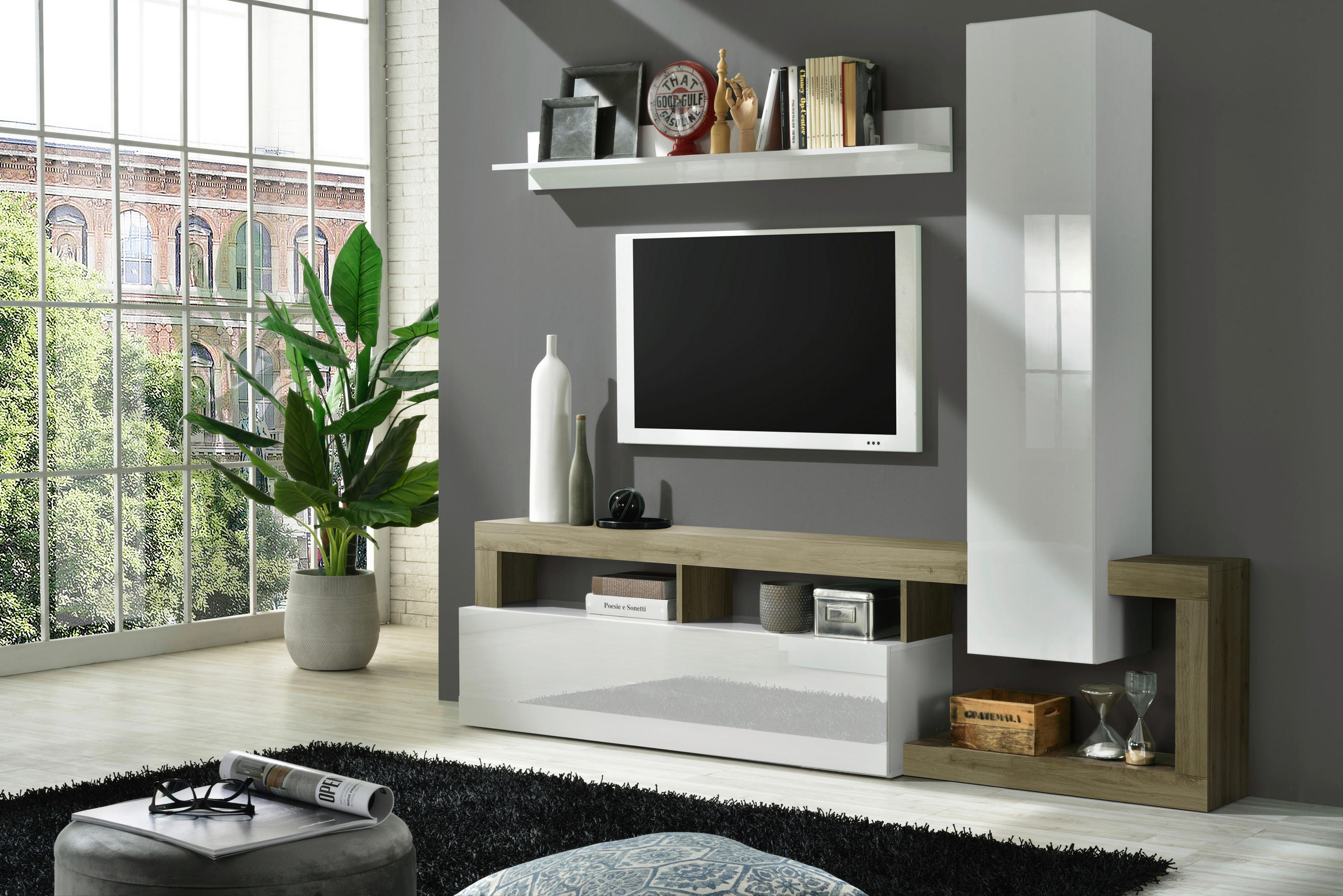 Carryhome OBÝVACIA STENA, biela, farba duba, biela s vysokým leskom