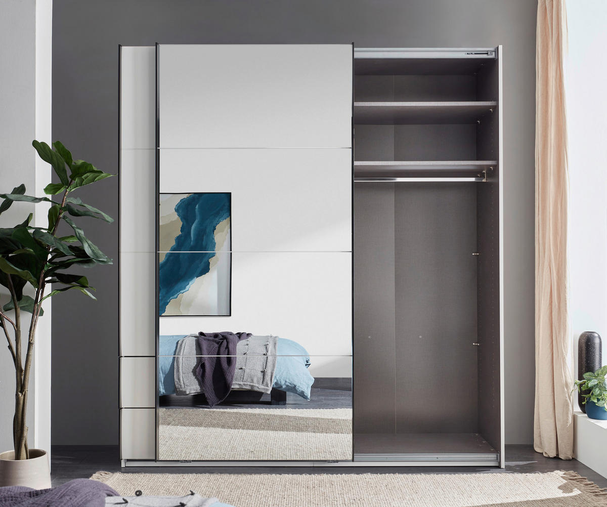 SCHWEBETÜRENSCHRANK  in Schwarz, Weiß  - Schwarz/Weiß, MODERN, Glas/Holzwerkstoff (215/225,5/60,5cm) - Xora