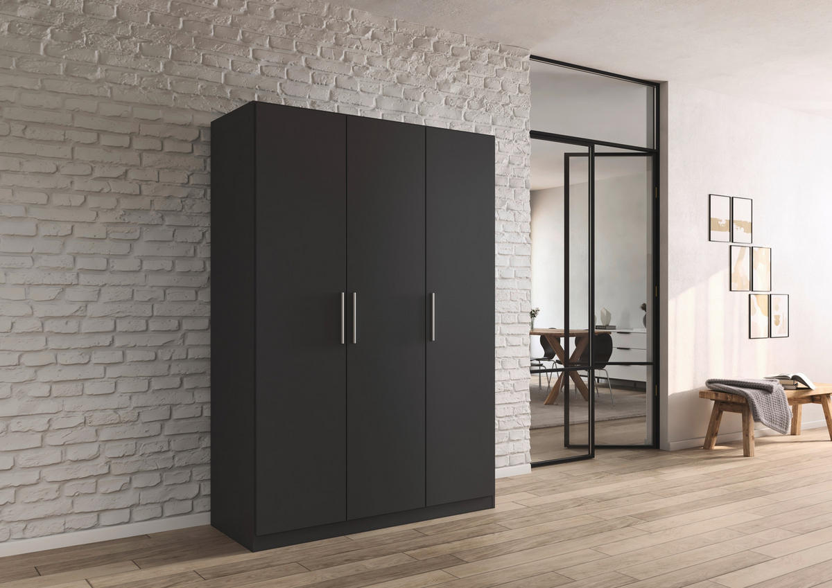 DREHTÜRENSCHRANK 135/197/54 cm,  in Grau, 3-türig  - Alufarben/Grau, KONVENTIONELL, Holzwerkstoff/Kunststoff (135/197/54cm) - home24