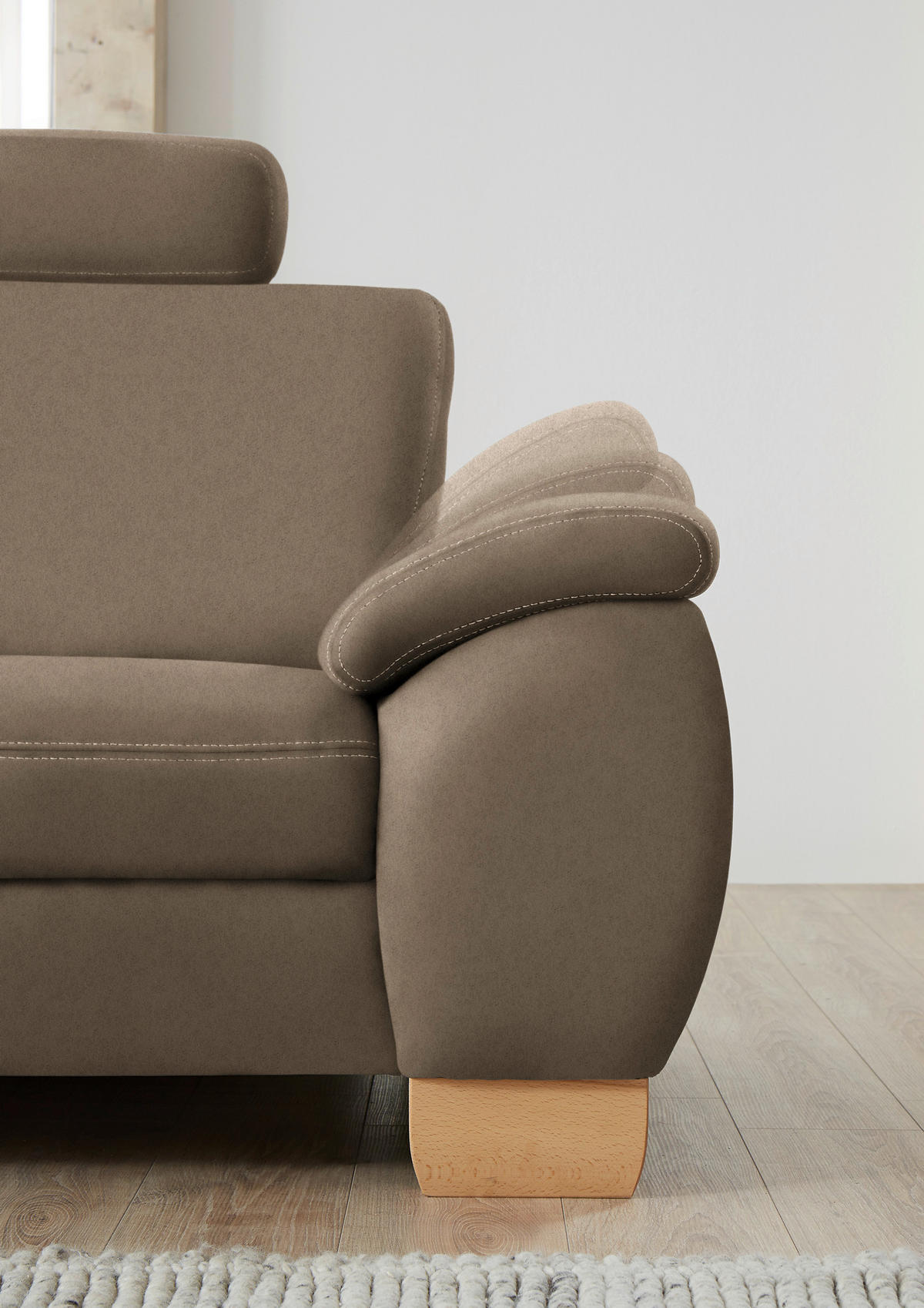 ECKSOFA in Mikrofaser Hellbraun  - Wildeiche/Hellbraun, Konventionell, Holz/Textil (236/286cm) - Voleo