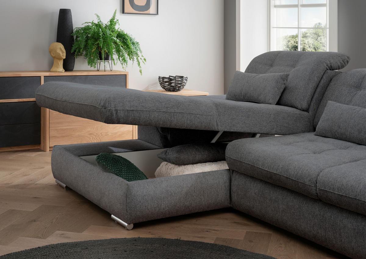ECKSOFA Anthrazit Chenille  - Chromfarben/Anthrazit, MODERN, Textil/Metall (184/314cm) - Livetastic