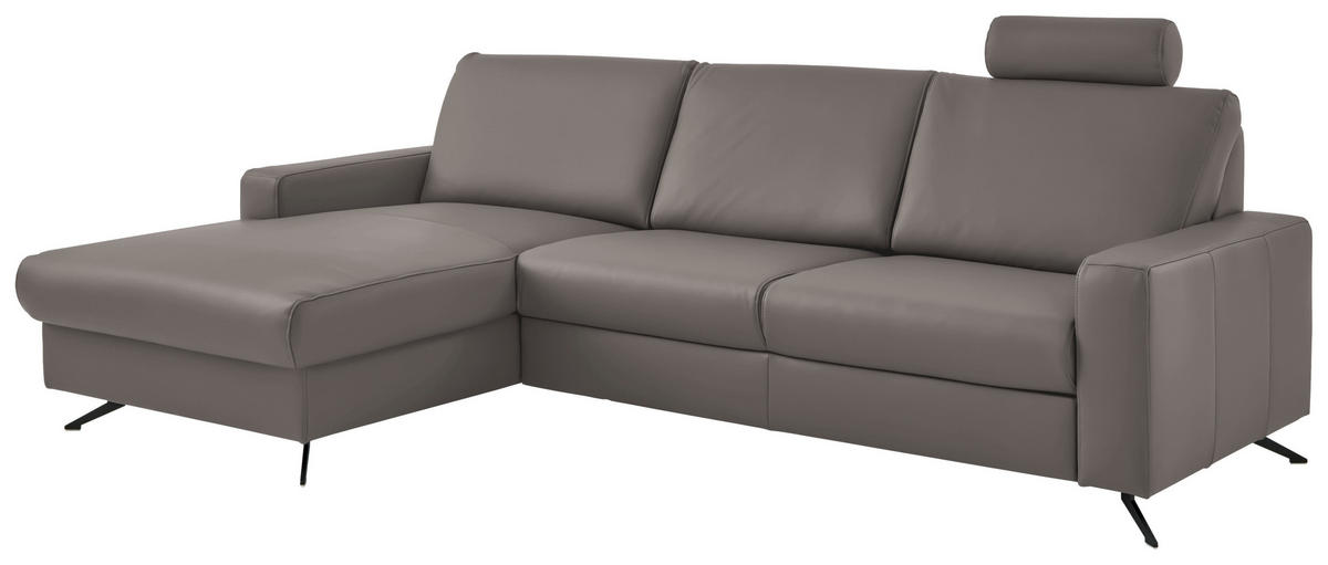 ECKSOFA in Echtleder Hellgrau  - Hellgrau/Schwarz, Design, Leder/Metall (165/267cm) - Beldomo Premium