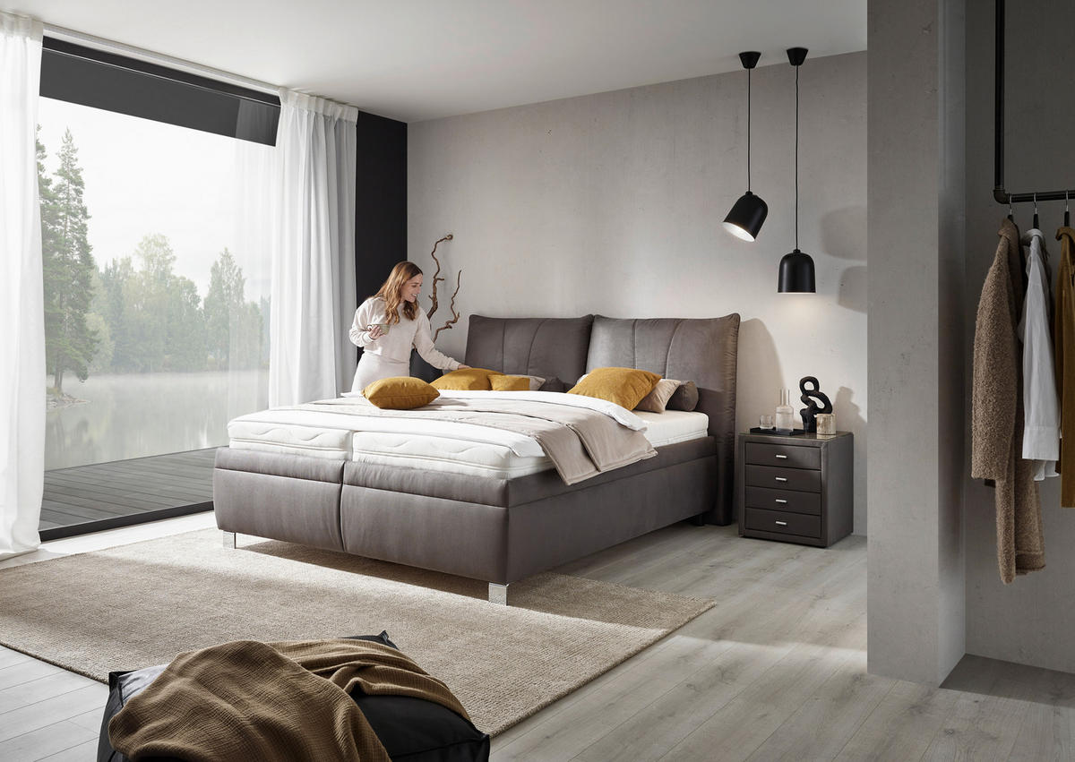 KÁRPITOZOTT ÁGY 180/200 cm  szürke  - nyírfa színű/fehér, Konventionell, textil/fa (180/200cm) - Dieter Knoll