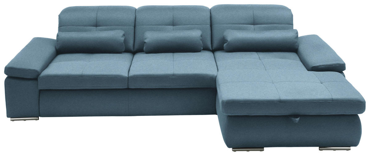 ECKSOFA  in Flachgewebe Hellblau  309/195 cm  - Chromfarben/Hellblau, Design, Textil (309/195cm) - Beldomo Style