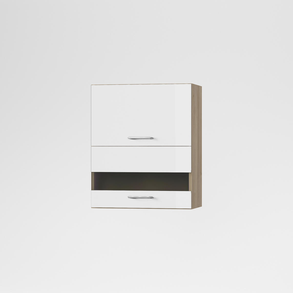 KONYHAI FALISZEKRÉNY - tölgyfa színű/magasfényű fehér, Basics, üveg/fa (60/72/33cm) - Carryhome