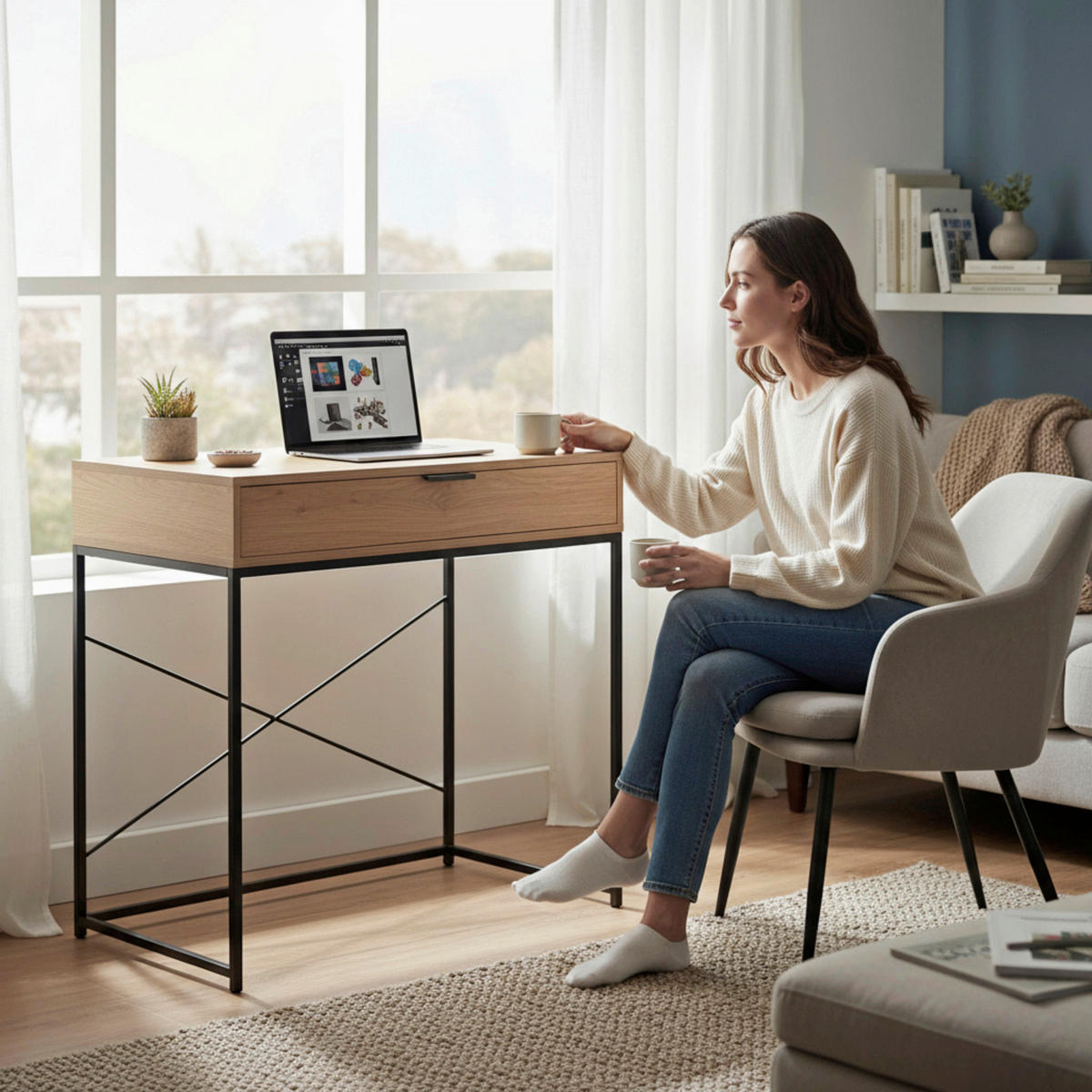 KONSOLENTISCH Schwarz, Eichefarben  - Eichefarben/Schwarz, Design, Holzwerkstoff/Metall (80/46/79cm)