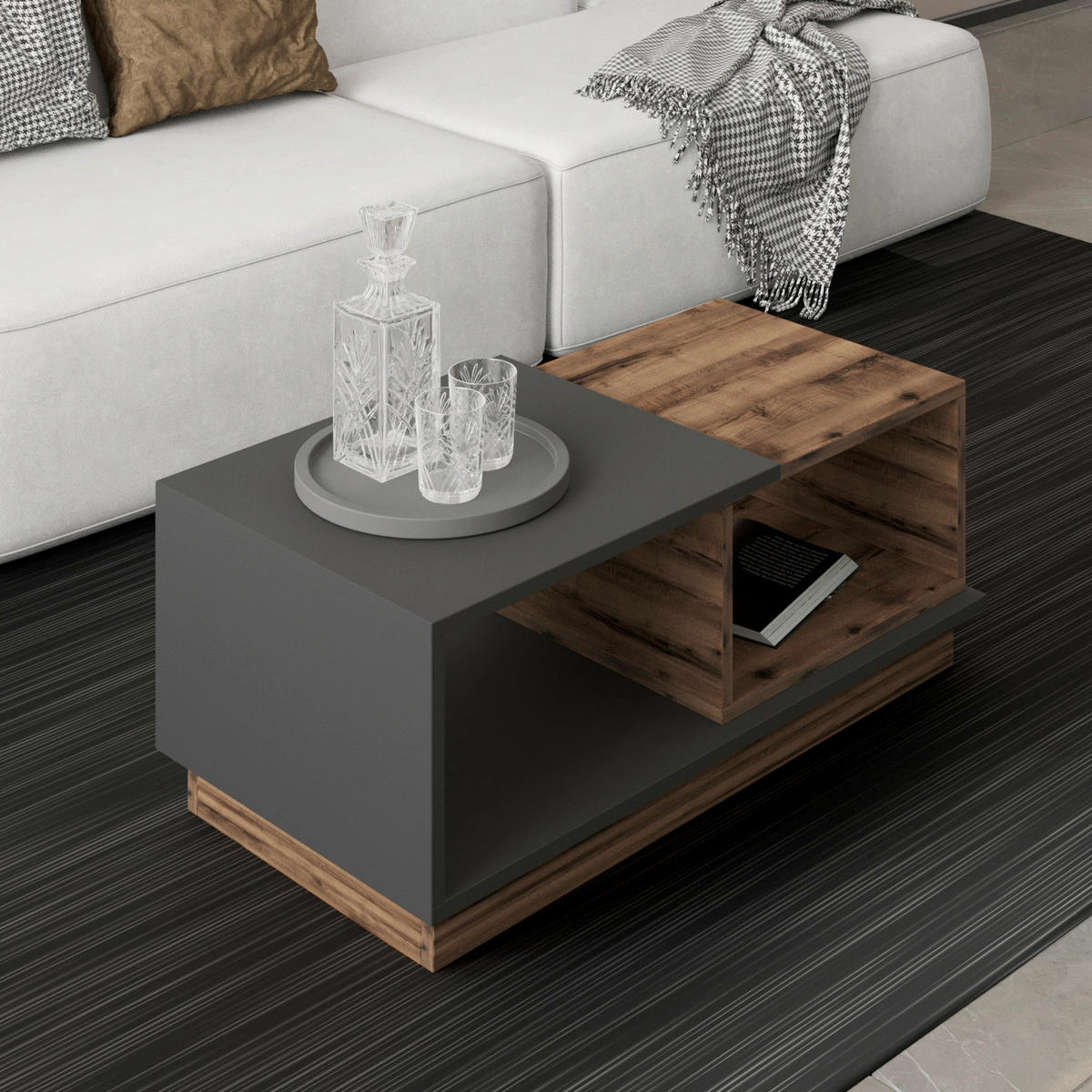 COUCHTISCH 90/45/36 cm Anthrazit, Nussbaumfarben  - Anthrazit/Nussbaumfarben, Design, Holzwerkstoff (90/45/36cm) - Livetastic