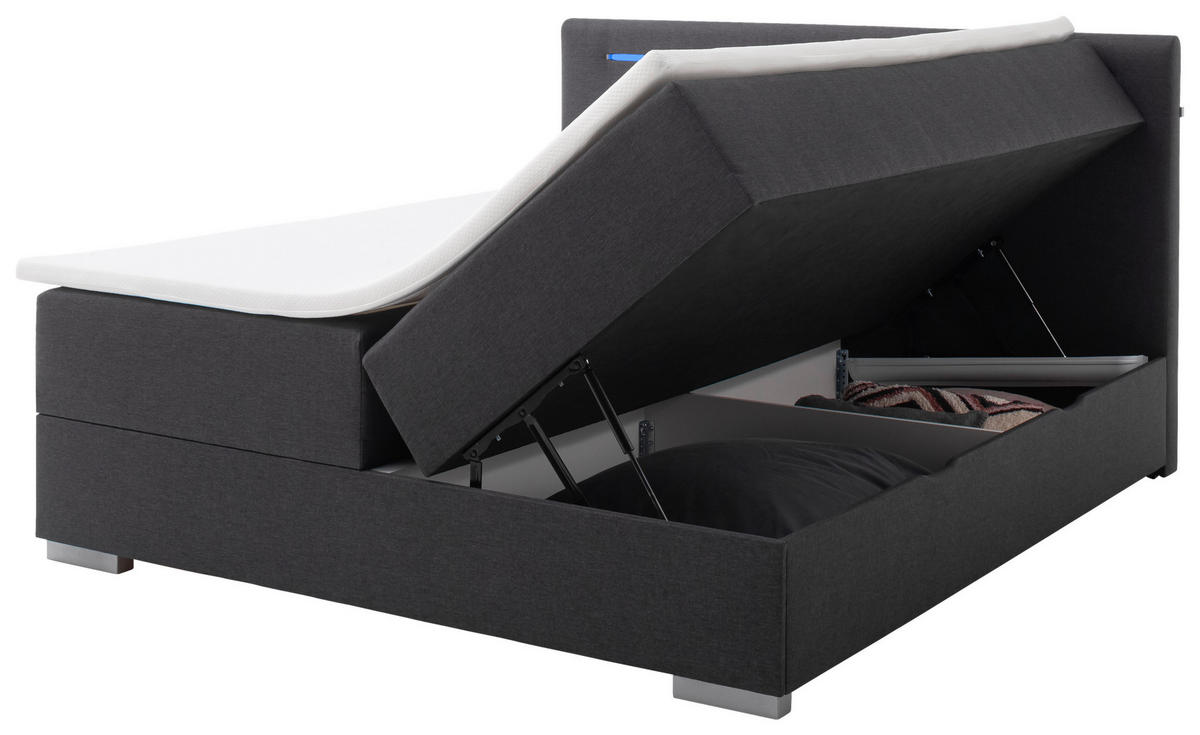BOXBETT 180/200 cm  in Anthrazit  - Edelstahlfarben/Anthrazit, MODERN, Kunststoff/Textil (180/200cm) - Livetastic