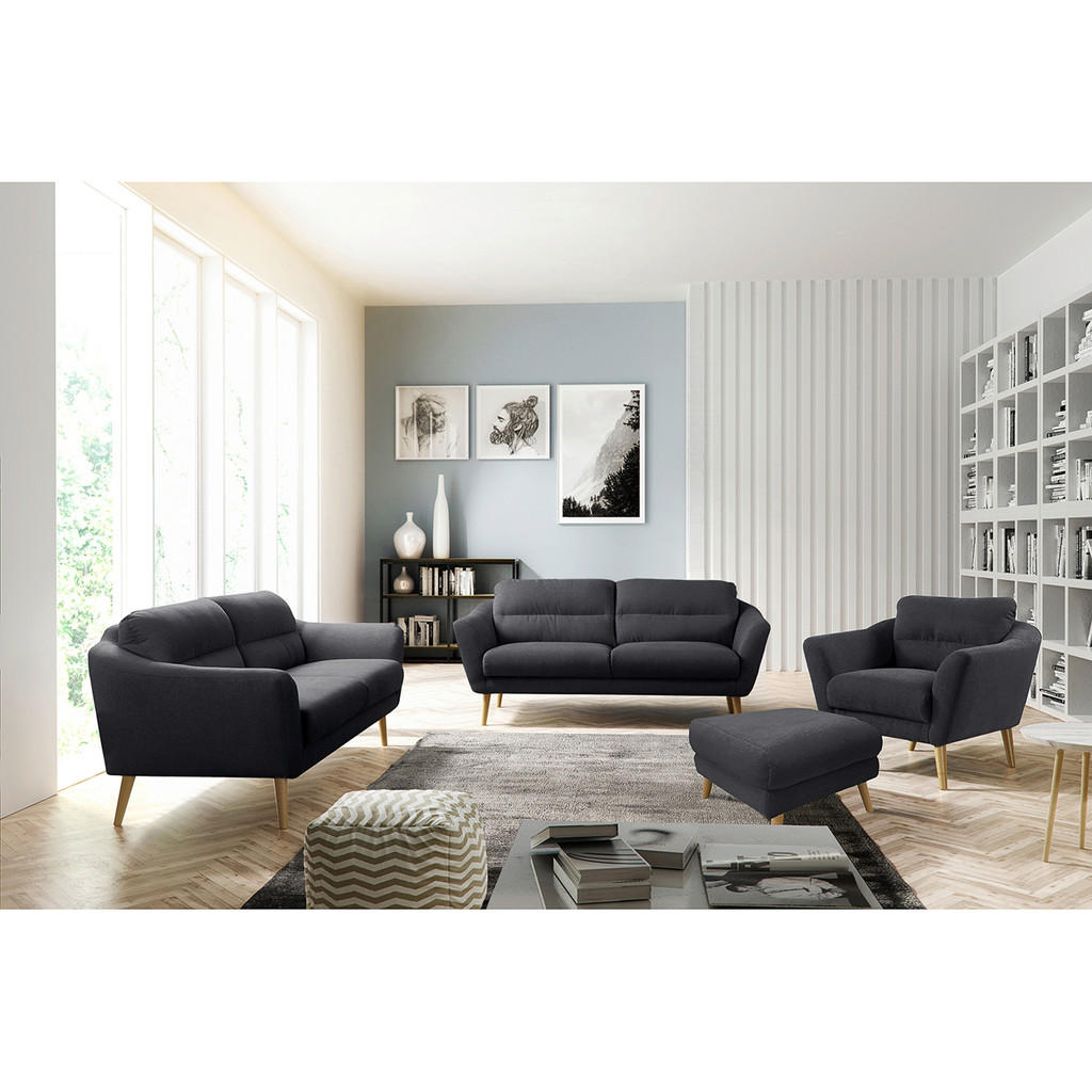 Thumbnail - Livetastic Hocker Tromso, Anthrazit, Textil, Buche, rechteckig, 61x49x65 cm, Made in EU, Wohnzimmer, Hocker, Sitzhocker