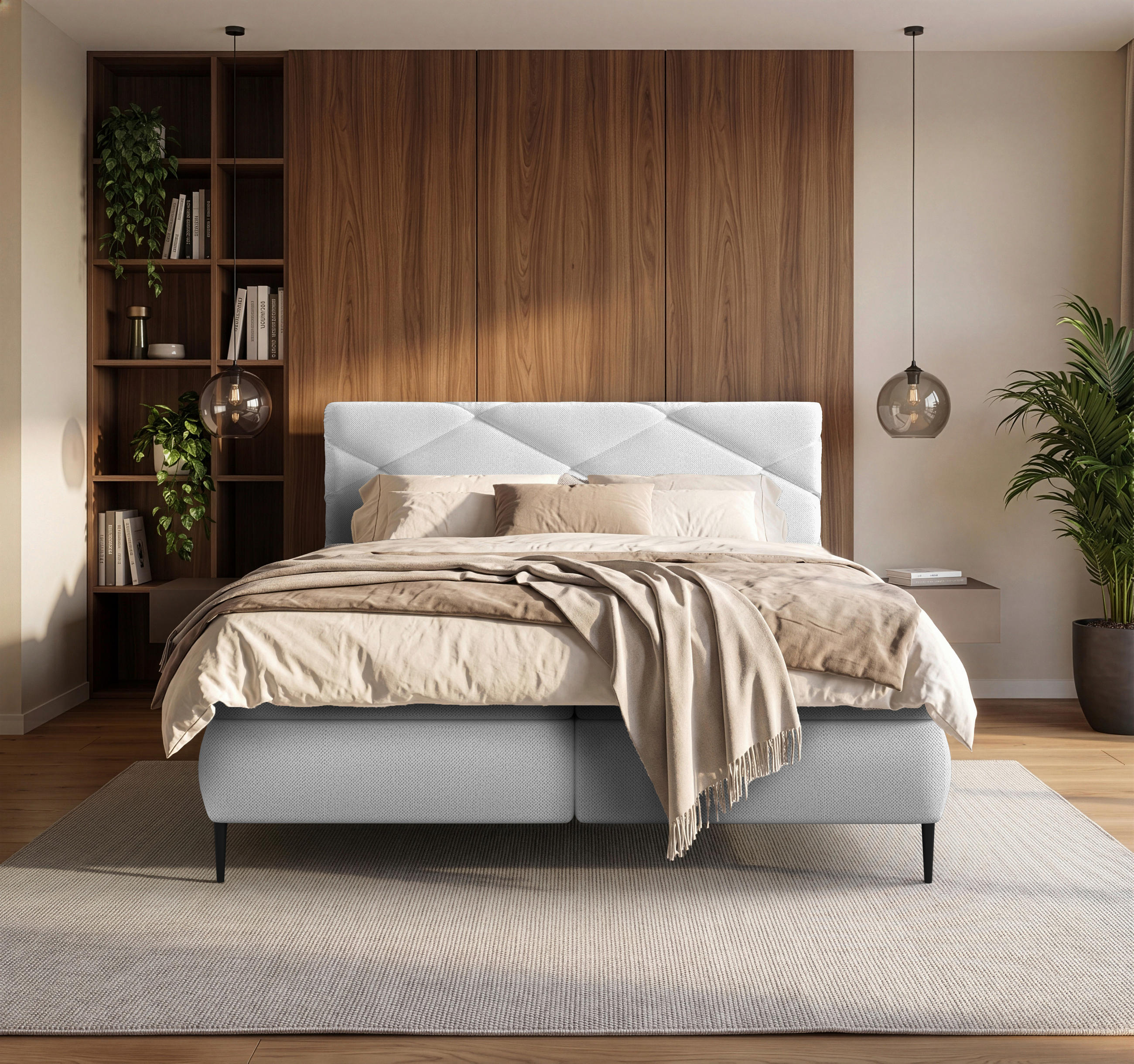 BOXBETT 140/200 cm  Creme  - Creme/Schwarz, Modern, Holz/Holzwerkstoff (140/200cm) - MID.YOU