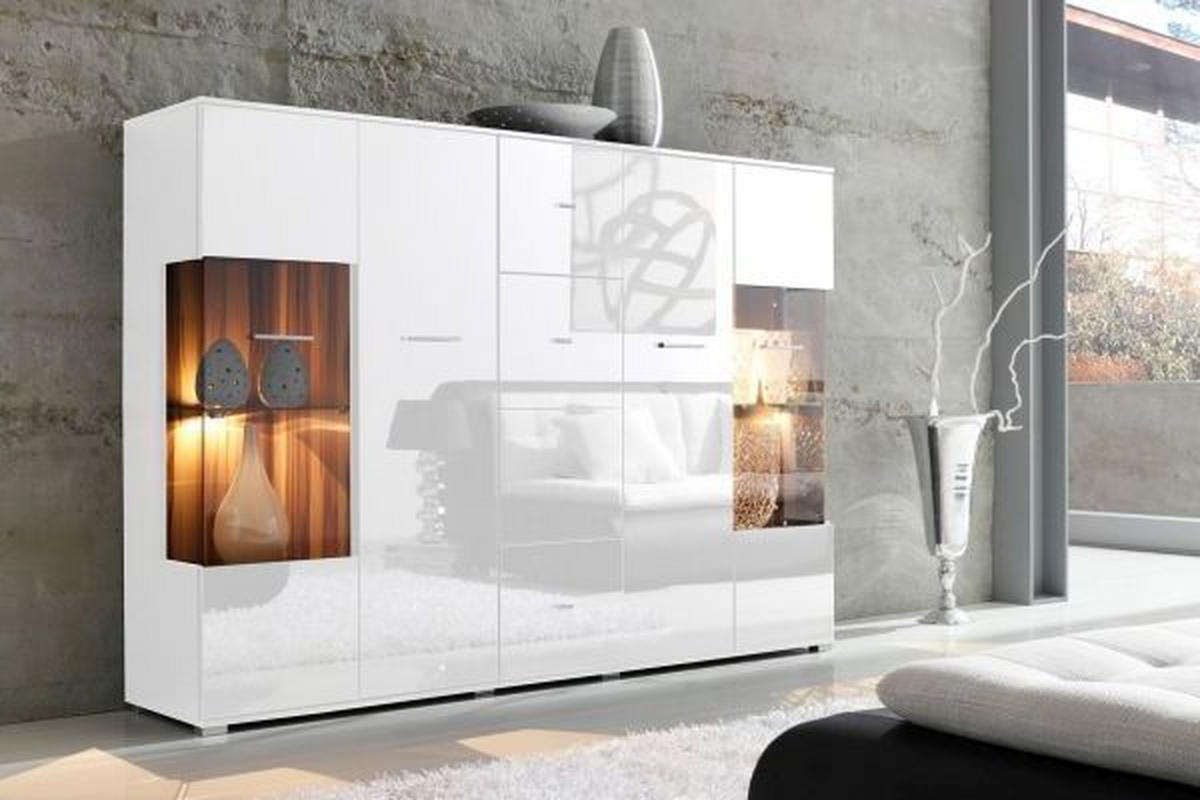 HIGHBOARD  in 188/133/37 cm  - Silberfarben/Weiß, Design, Glas/Holzwerkstoff (188/133/37cm) - Livetastic
