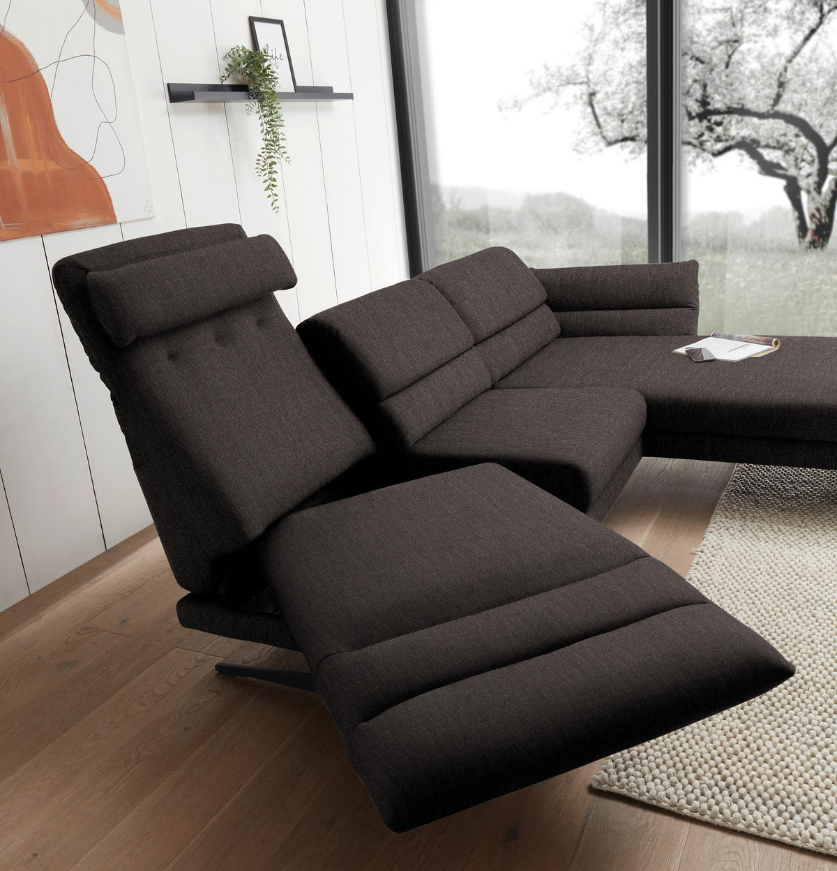 ECKSOFA in Flachgewebe Dunkelbraun  279-327/176-217 cm  - Dunkelbraun/Schwarz, Design, Textil/Metall (279-327/176-217cm) - Dieter Knoll