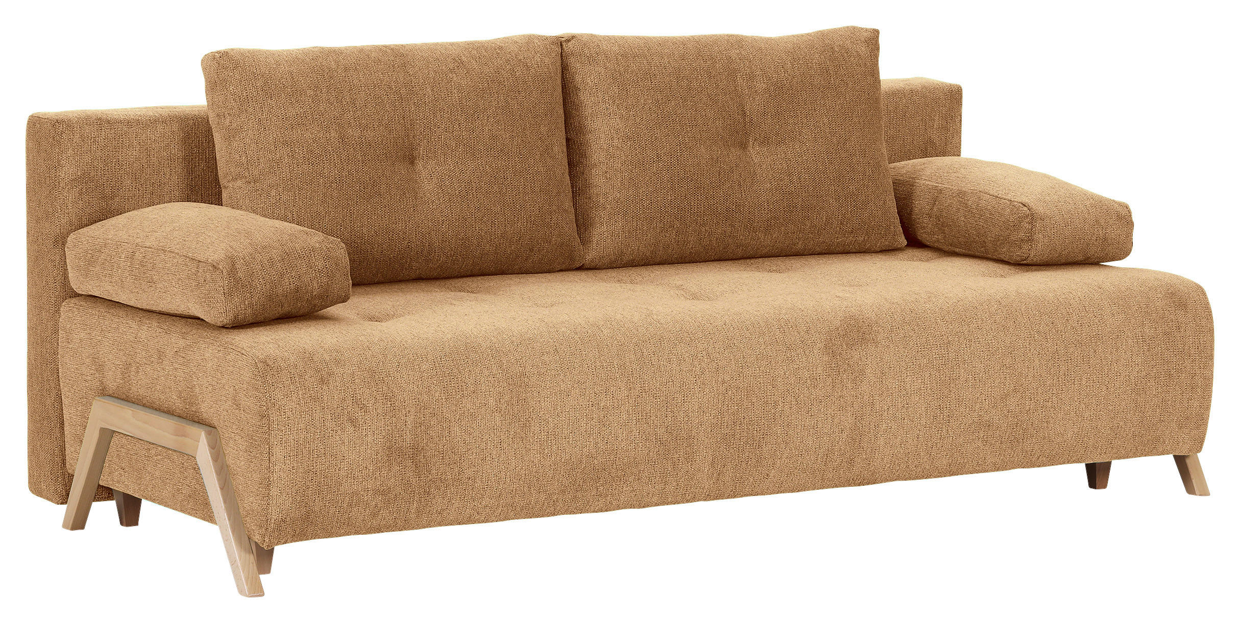 SCHLAFSOFA  mit Liegefunktion, Rücken echt Flachgewebe Cognac  - Cognac/Buchefarben, KONVENTIONELL, Holz/Textil (204/75/100cm) - Carryhome