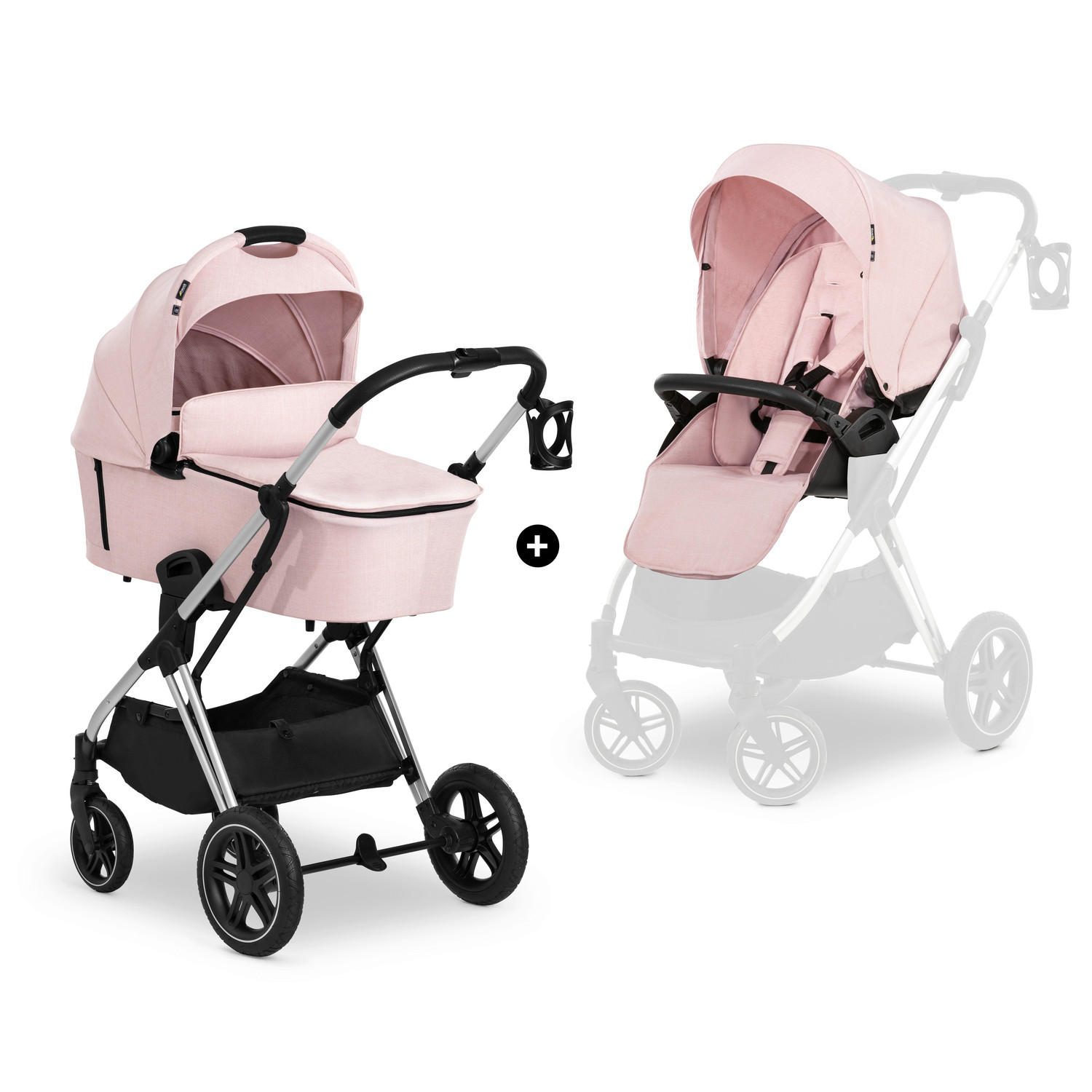 KINDERWAGENSET  Vision X  Melange Rose  - Silberfarben/Rosa, Basics, Textil/Metall (58/104,5/94cm) - Hauck
