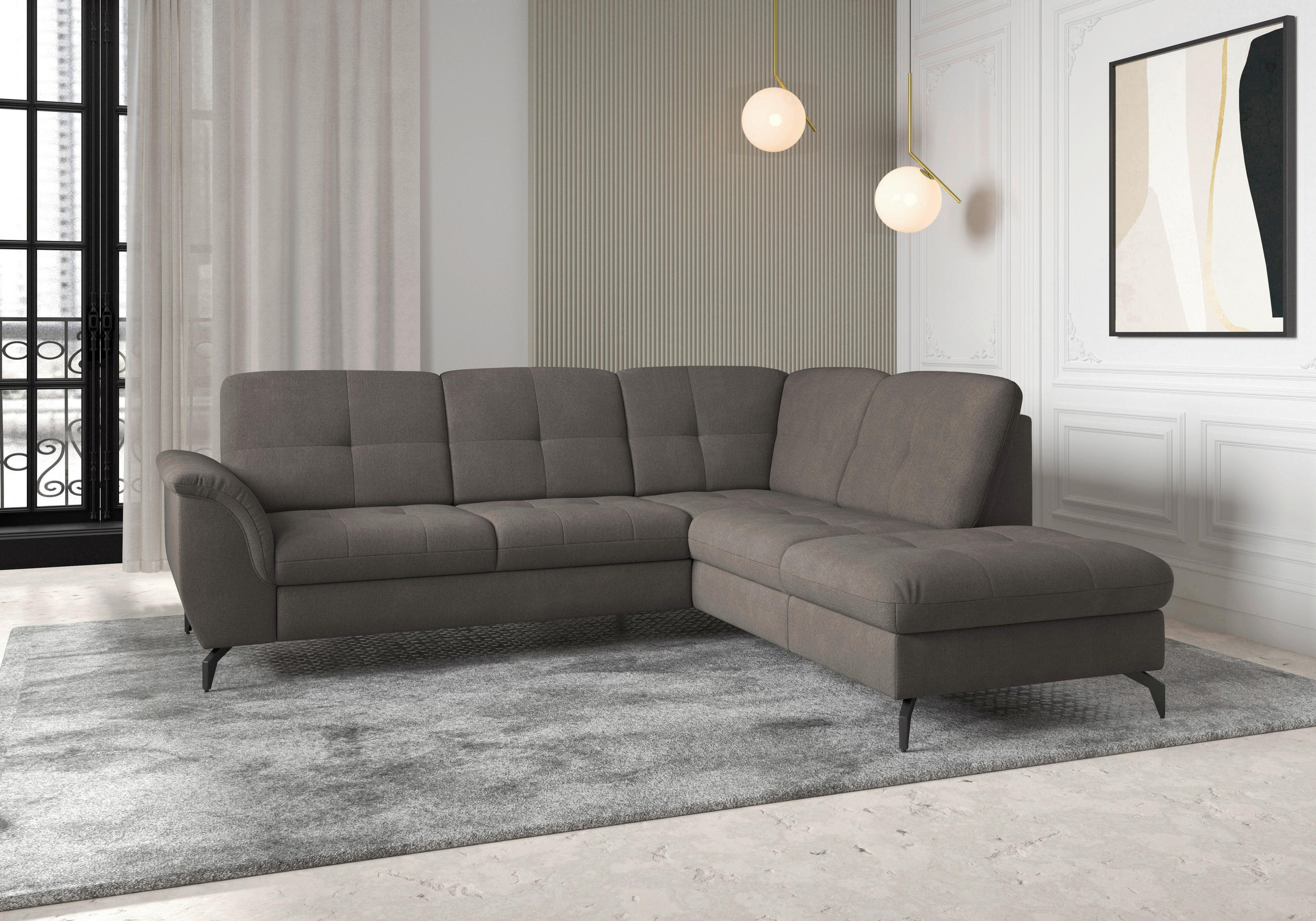 ECKSOFA in Flachgewebe Graphitfarben  244/212 cm  - Schwarz/Graphitfarben, MODERN, Textil/Metall (244/212cm) - Sit & More