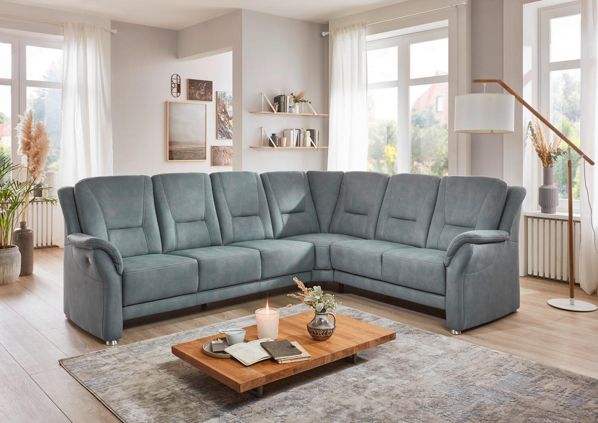 ECKSOFA in Mikrofaser Blaugrau  - Beige/Blaugrau, Konventionell, Textil/Metall (223/275cm) - Beldomo Comfort