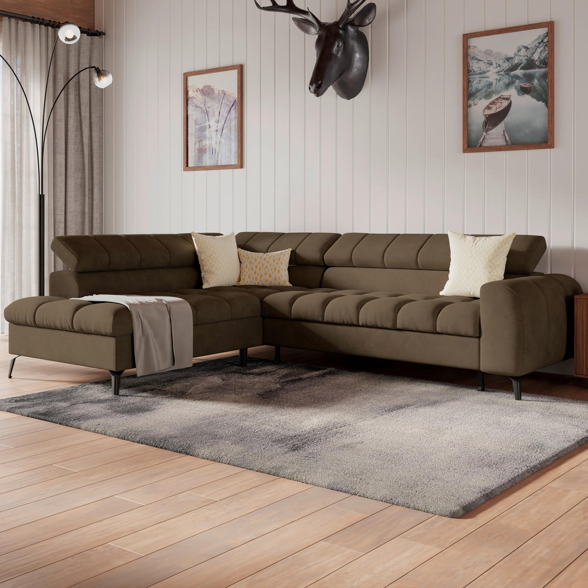 ECKSOFA Braun  - Schwarz/Braun, Trend, Kunststoff/Textil (203/261cm) - Livetastic