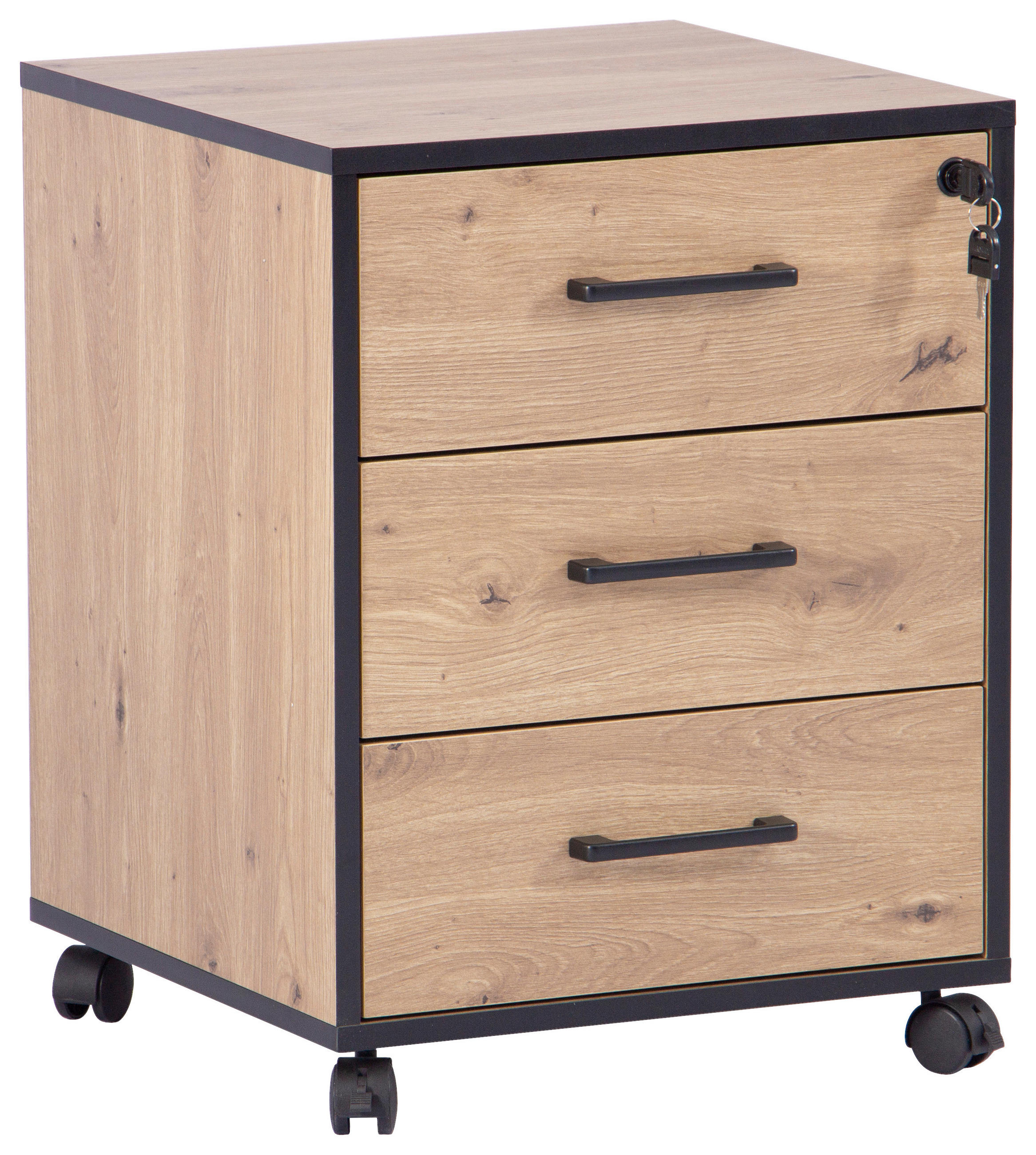 ROLLCONTAINER 43/56/42 cm  - Schwarz/Eiche Artisan, MODERN, Holzwerkstoff/Kunststoff (43/56/42cm) - Livetastic