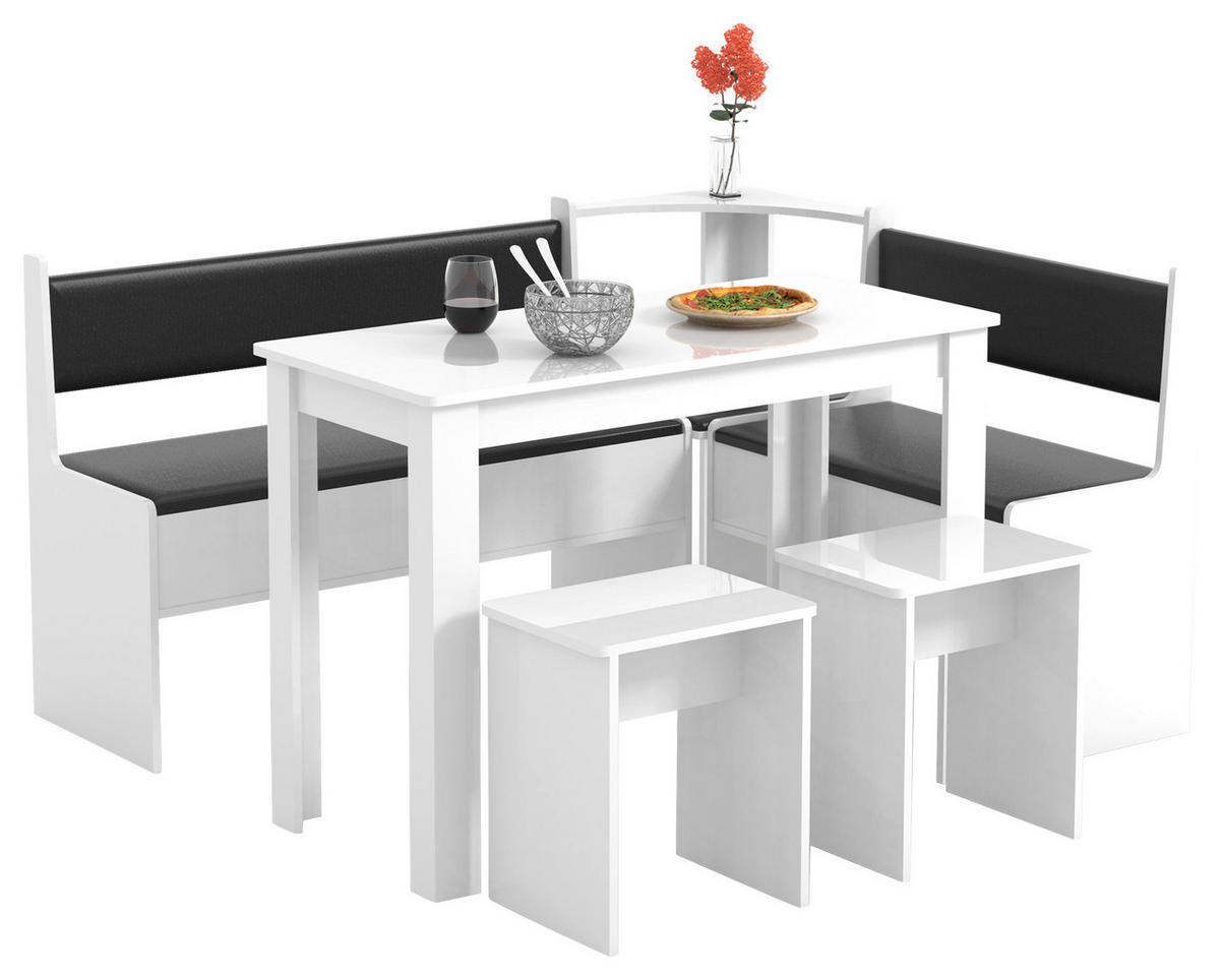 SITTGRUPP MED HÖRNBÄNK i trämaterial vit  - vit, Modern, trämaterial (153/115cm) - MID.YOU