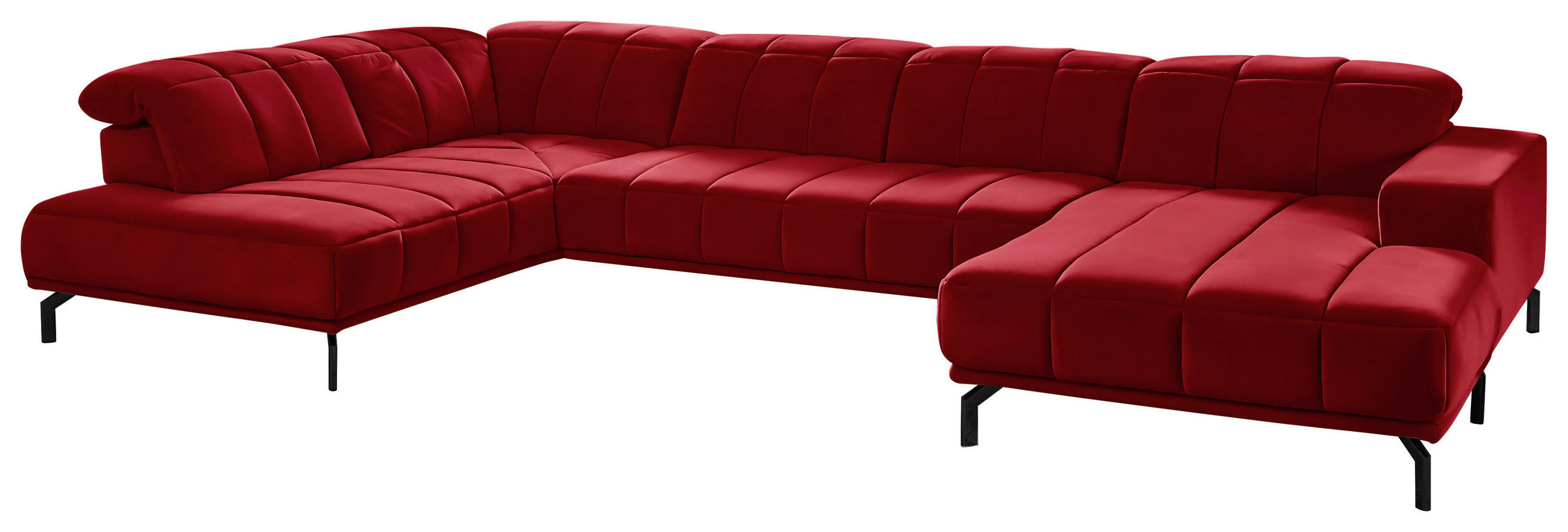 WOHNLANDSCHAFT Rot Velours  - Rot/Schwarz, Design, Textil/Metall (219/383/195cm) - Beldomo Style