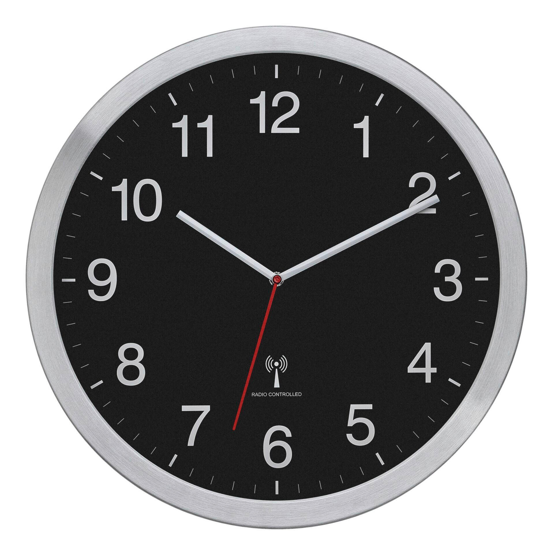 WANDUHR  Schwarz, Silberfarben  - Silberfarben/Schwarz, Basics, Kunststoff/Metall (40/5/40cm)
