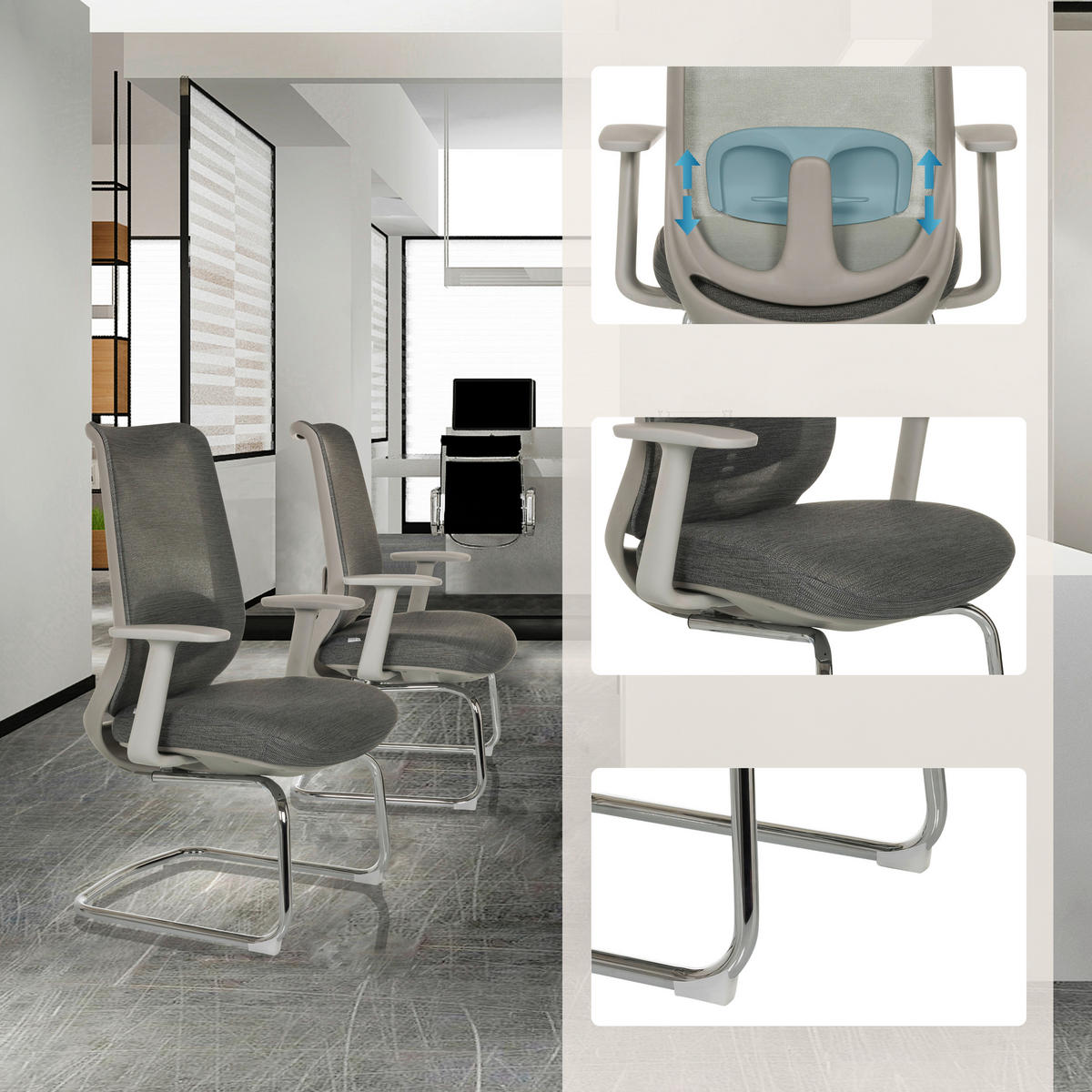BESUCHERSTUHL Grau  - Silberfarben/Grau, MODERN, Kunststoff/Textil (67cm) - MID.YOU