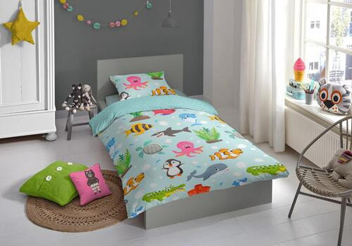 KINDERBETTWÄSCHE Renforcé 135/200 cm  - Türkis, Textil (135/200cm)