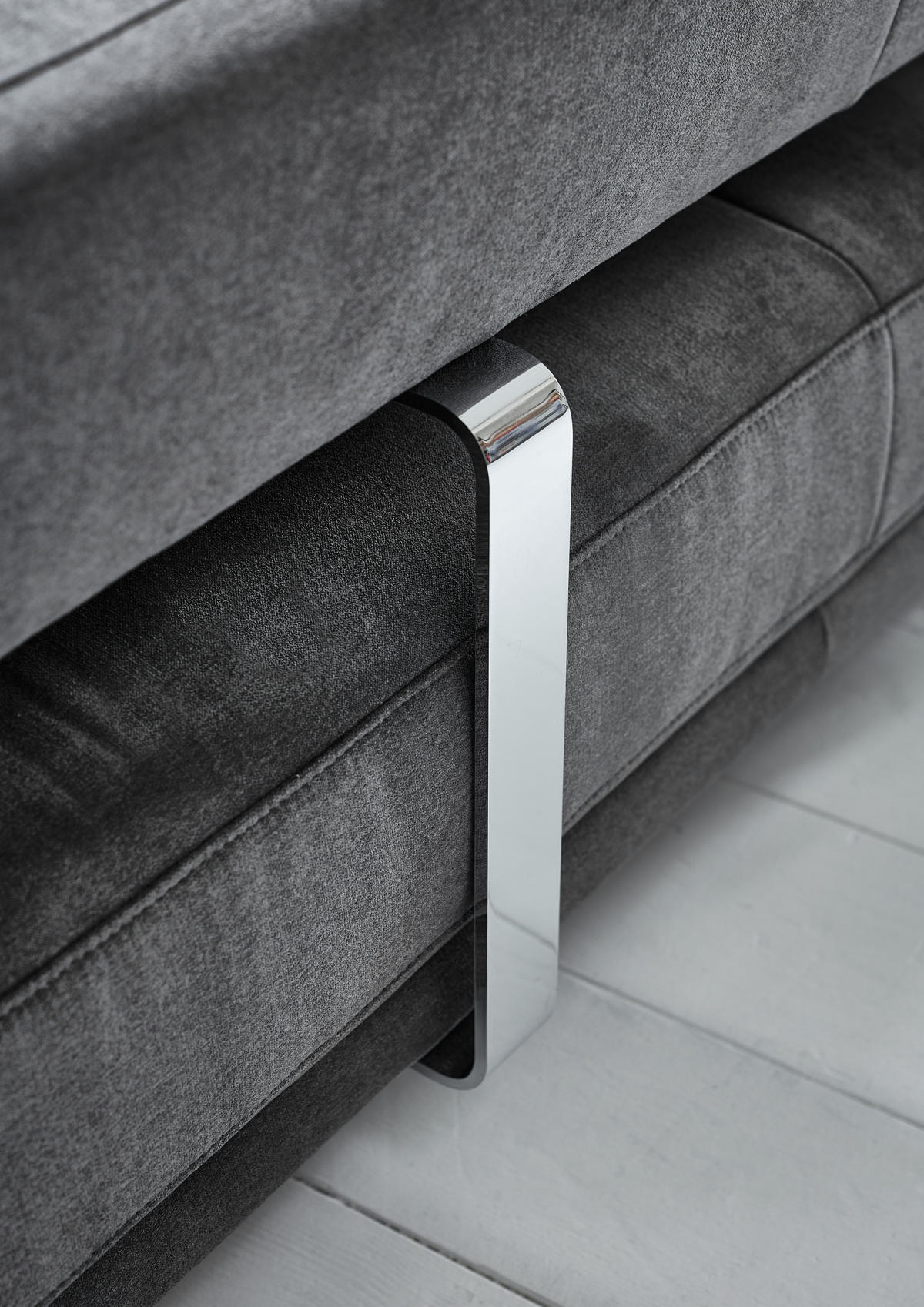 ECKSOFA in Chenille Grau  - Chromfarben/Grau, Natur, Textil/Metall (297/214cm) - Valdera