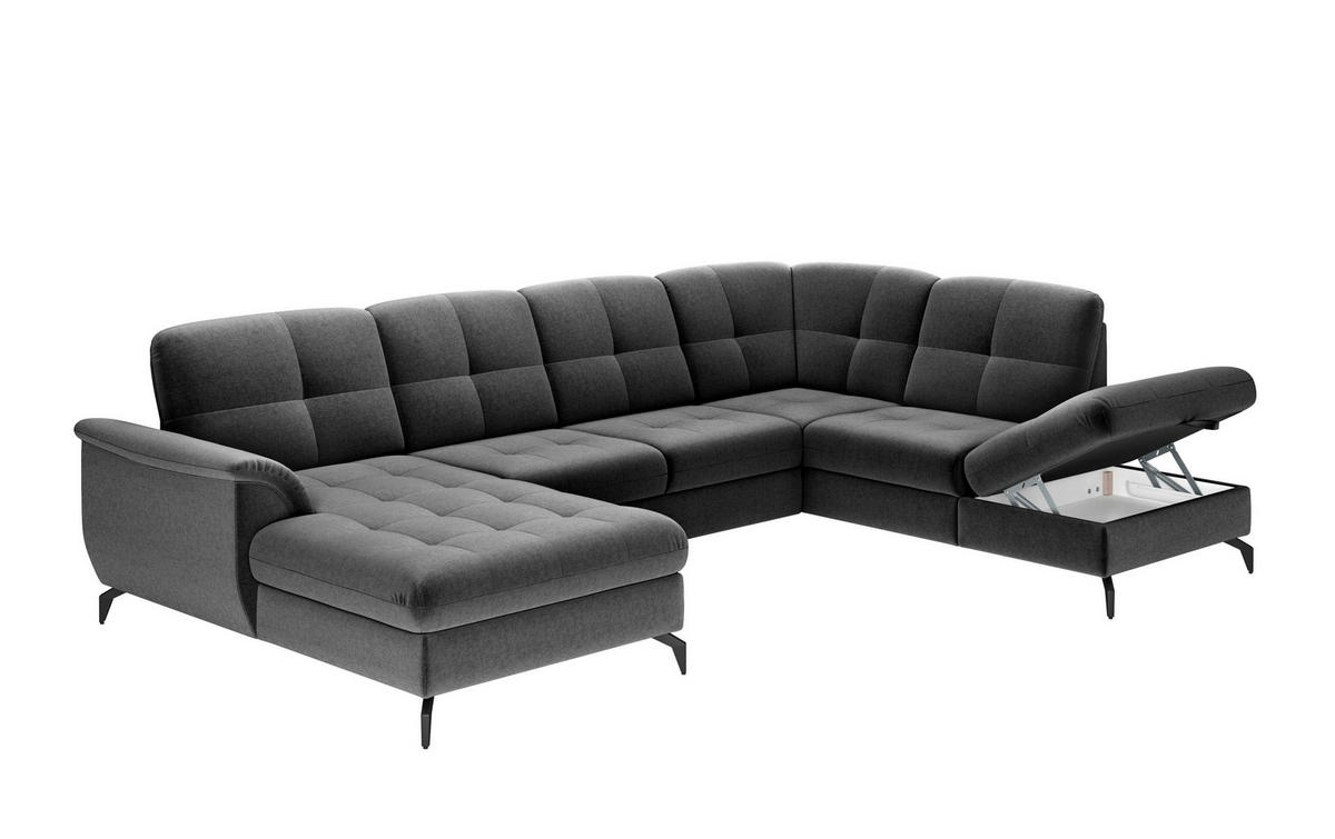 WOHNLANDSCHAFT Dunkelgrau Flachgewebe  - Dunkelgrau/Schwarz, MODERN, Textil/Metall (164/319/212cm) - Sit & More