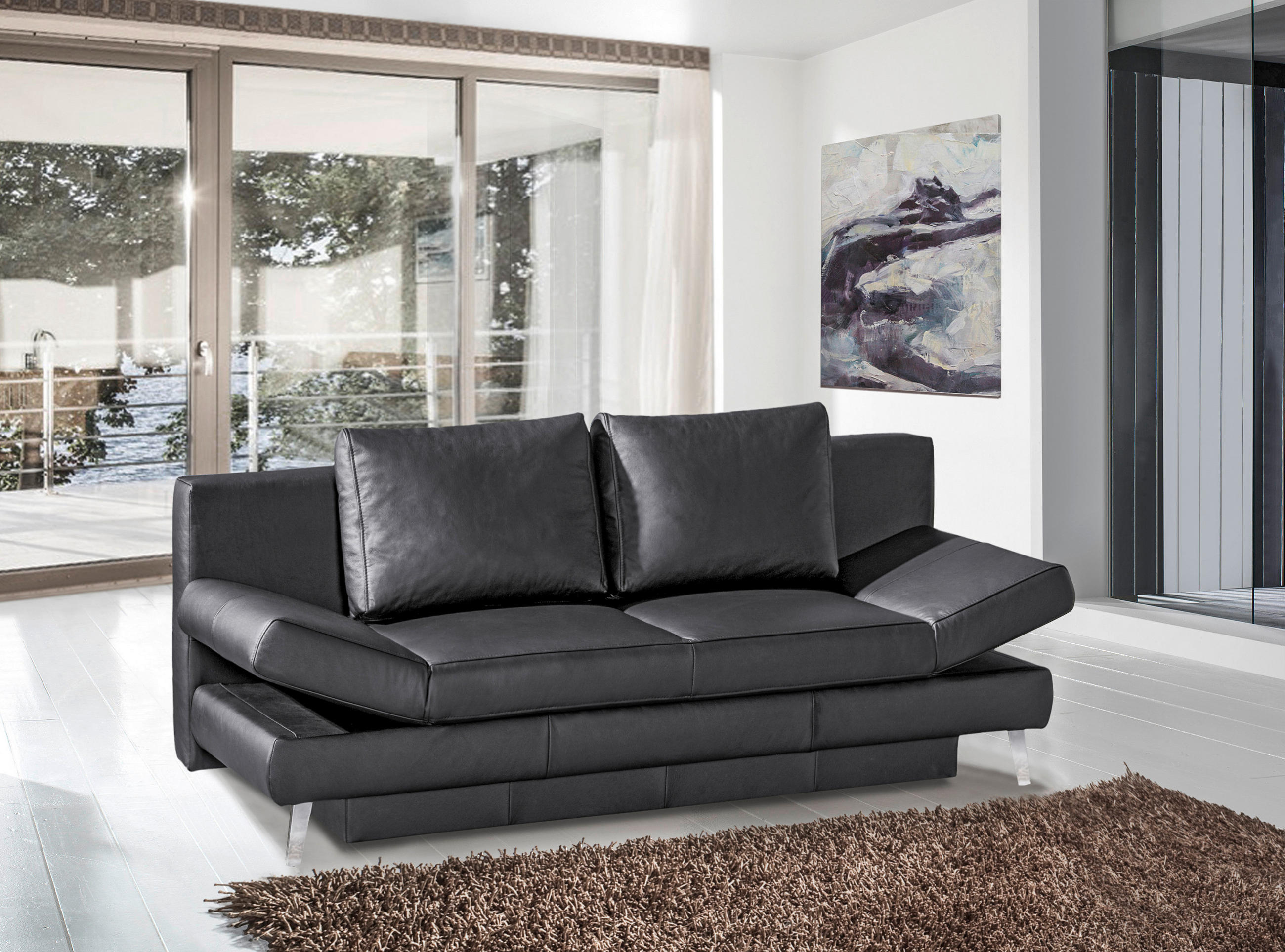 SCHLAFSOFA in Echtleder Schwarz  - Chromfarben/Schwarz, Konventionell, Leder/Metall (200/85/90cm) - Novel