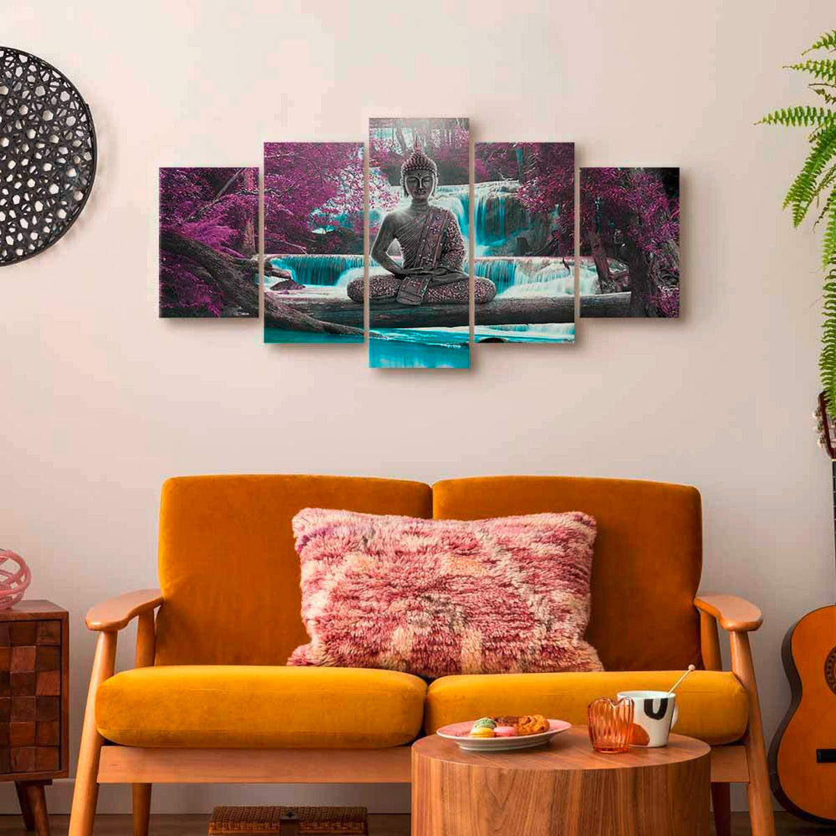 LEINWANDBILD Landschaft & Natur, Buddha 200/100/1.2 cm  - Violett/Grau, Basics, Holzwerkstoff/Textil (200/100/1.2cm) - artgeist