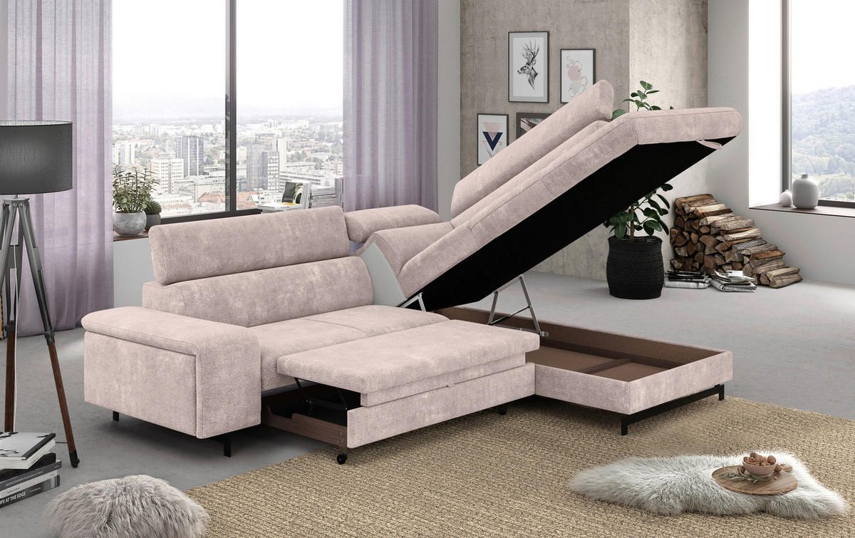 ECKSOFA Creme Chenille  - Creme/Schwarz, Textil/Metall (262/215cm) - MID.YOU